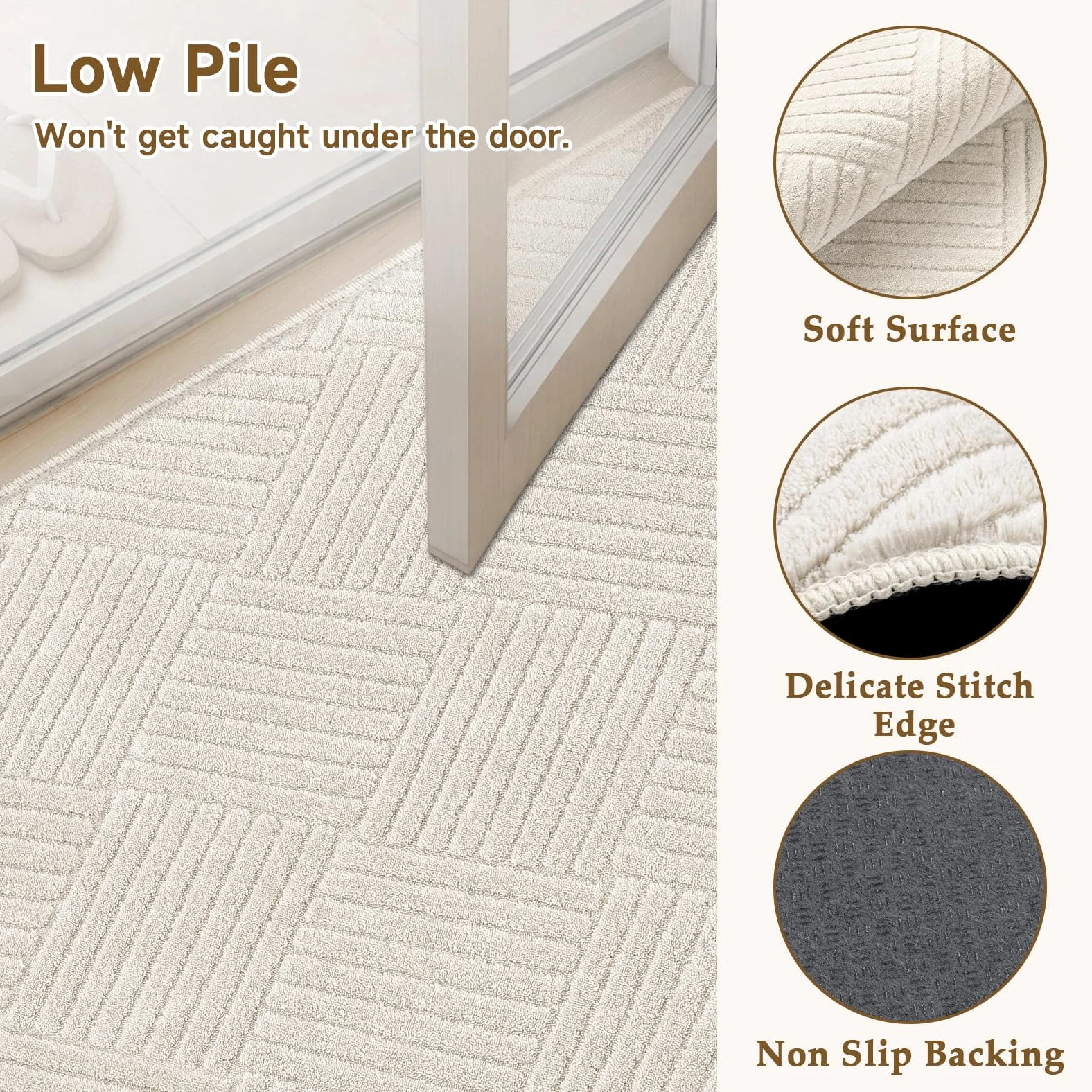 Homdeco Tapis rond doux et moelleux pour salon, tapis d'intérieur moderne, antidérapant et antidérapant pour salon, chambre d'enfant et salle à manger, 160 cm, beige