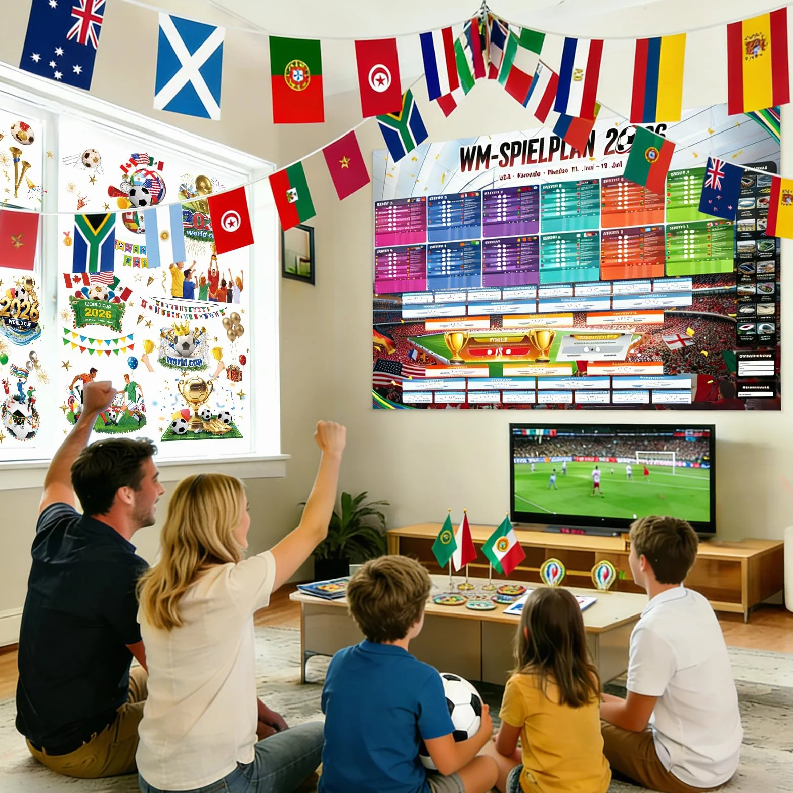 Autocollants pour Fenêtre Coupe du Monde 2026, 137Pcs Stickers Football Réutilisables