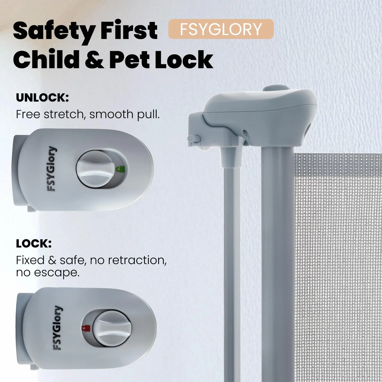 Porte de sécurité pour bébé rétractable en filet pour chien, 55" de large, gris