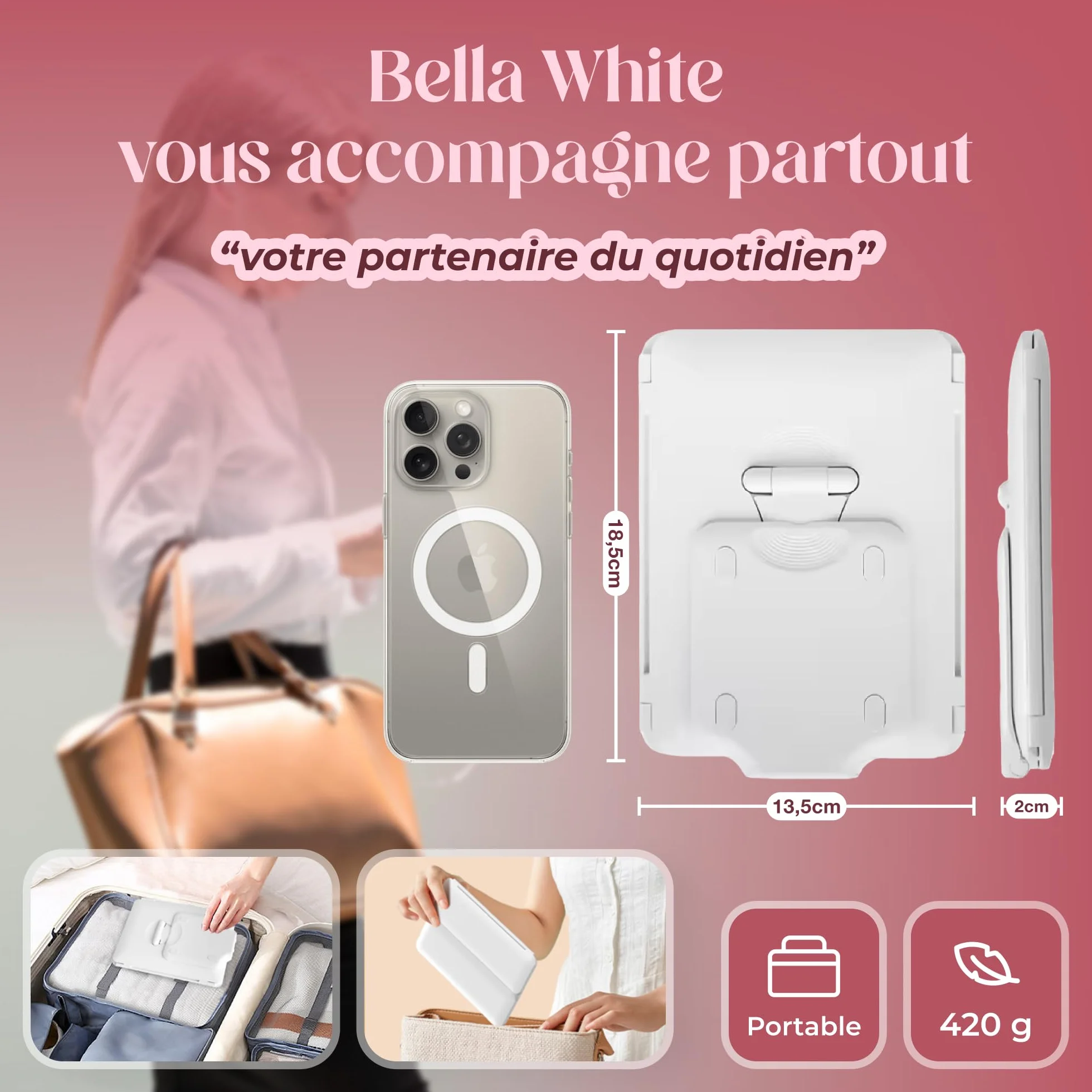 Hajer Miroir Maquillage LED Grossissant 1X/3X/5X 3 Modes Éclairage Tactile Rechargeable USB-C Pliable Voyage