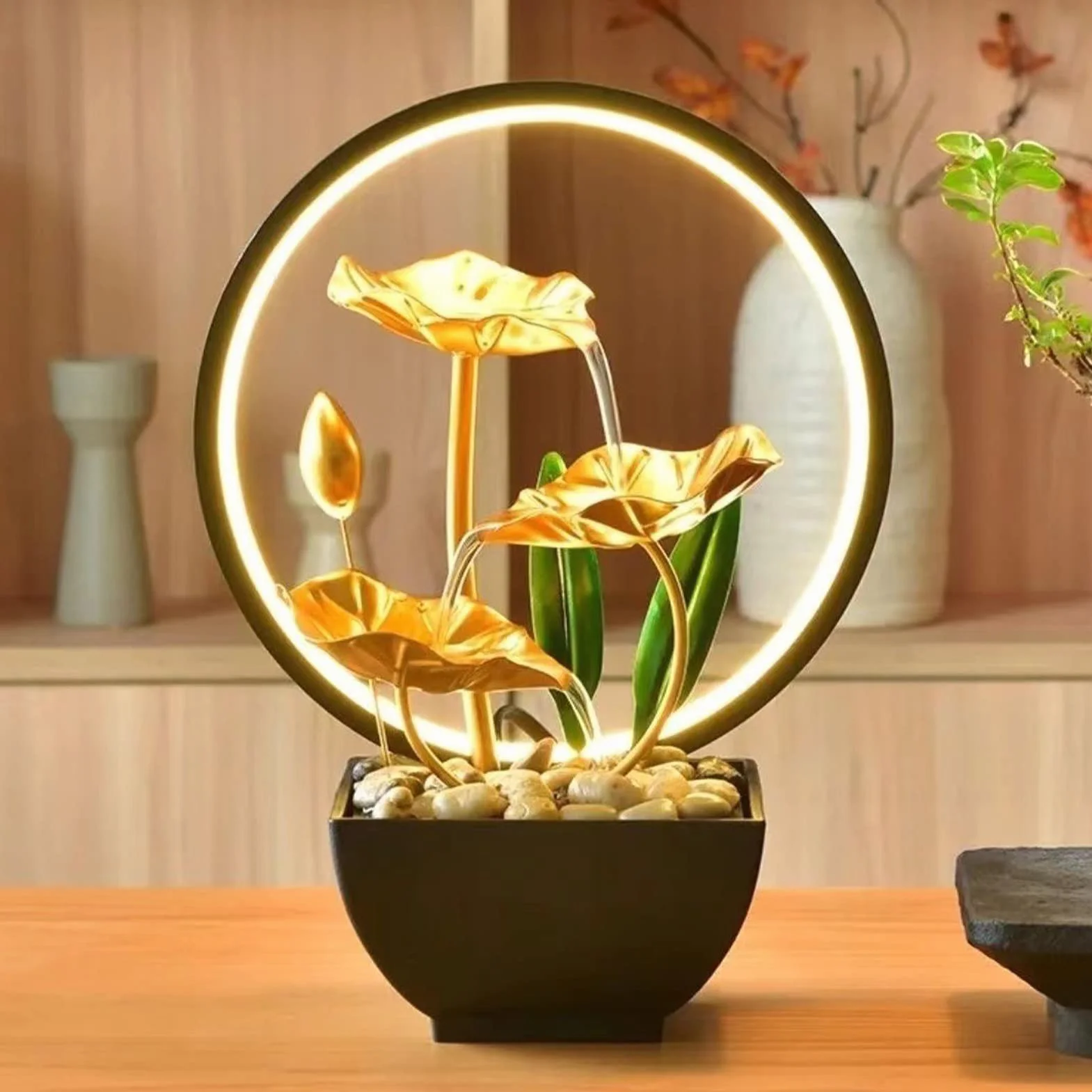 Fontaine d’Intérieur Cascade avec Lumières LED Zen Relaxante pour Décoration Maison Bureau Salon