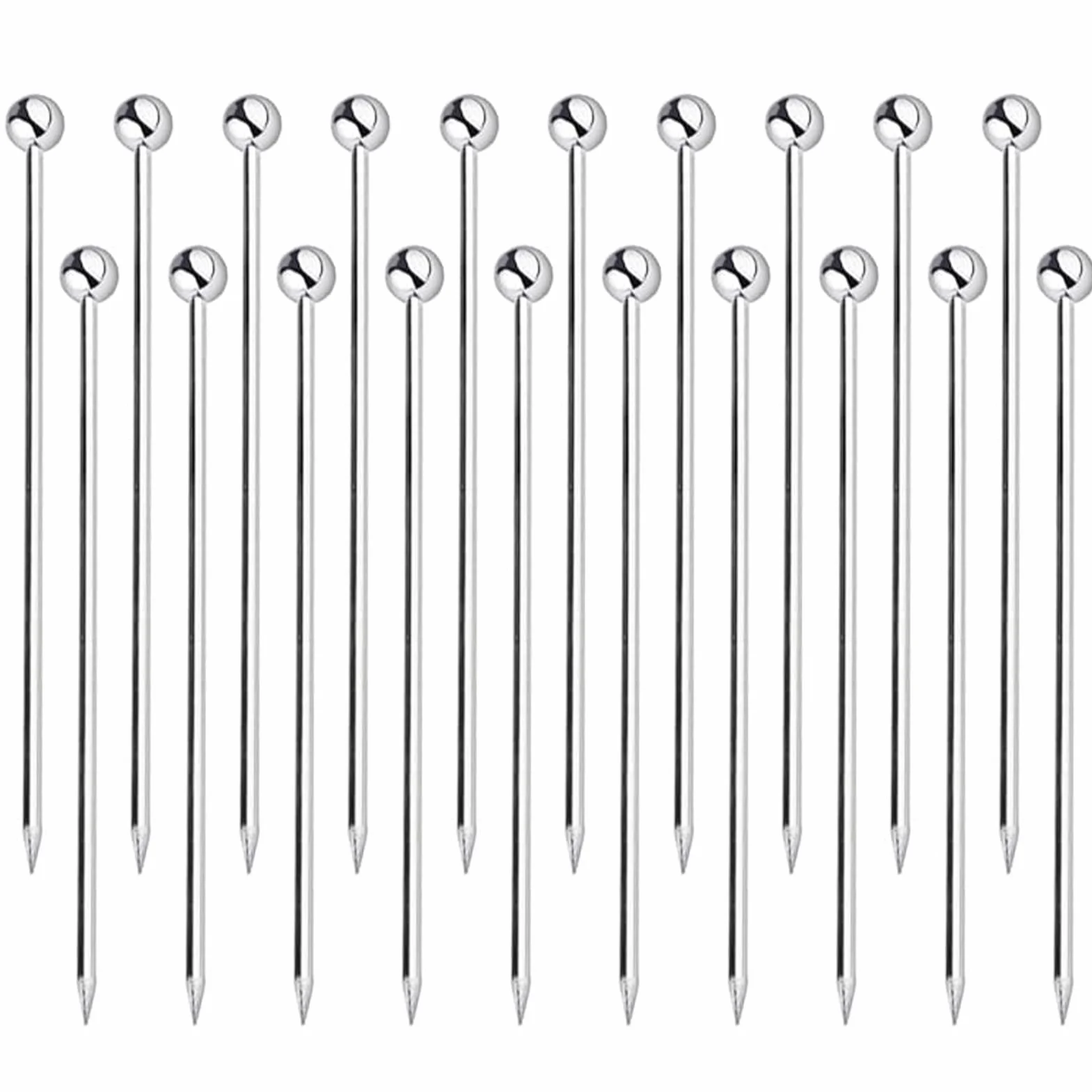 Piques à Cocktail en Acier Inoxydable 11cm Lot de 20 Réutilisables avec Tête à Boule