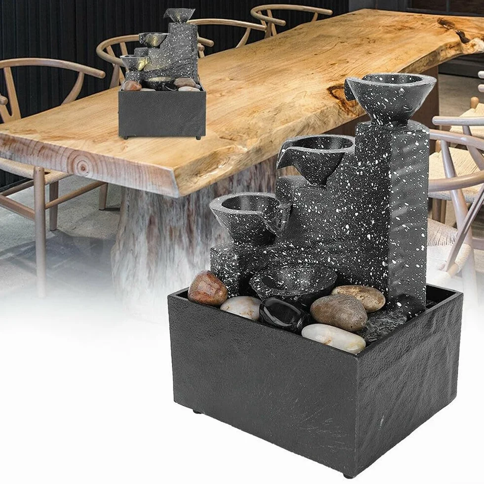 Fontaine d'intérieur avec LED illuminée et pierres naturelles - Décoration zen