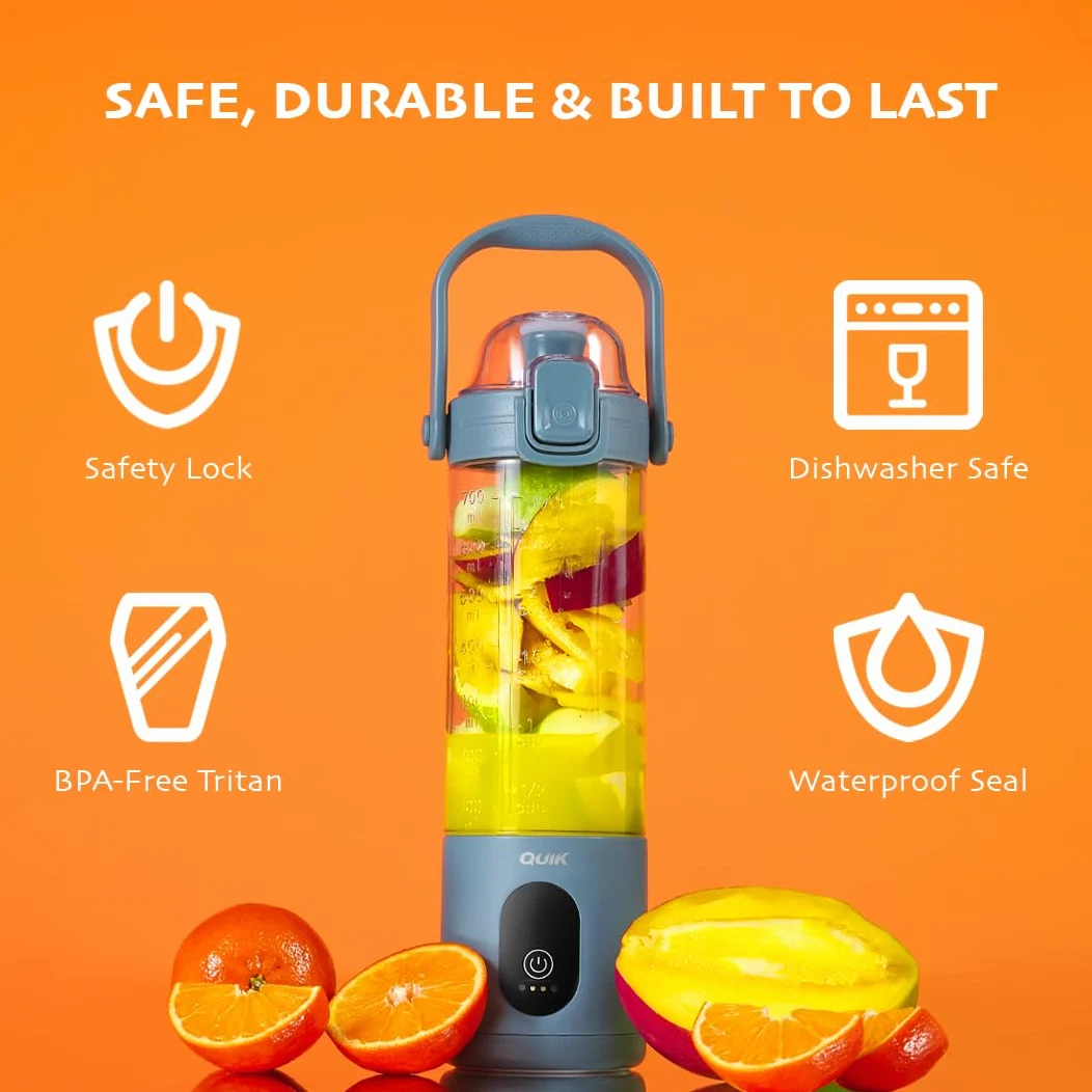 QUIK Mélangeur portable sans fil, 680,4 g, mélangeur personnel pour smoothies et smoothies, sans BPA, broyage de glace, passe au lave-vaisselle, étanche