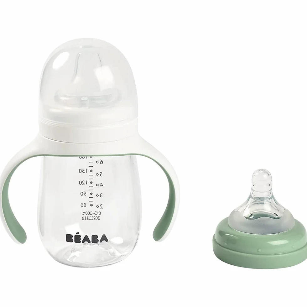 BÉABA Biberon Tasse d'apprentissage 2 en 1 210 ml Vert sauge