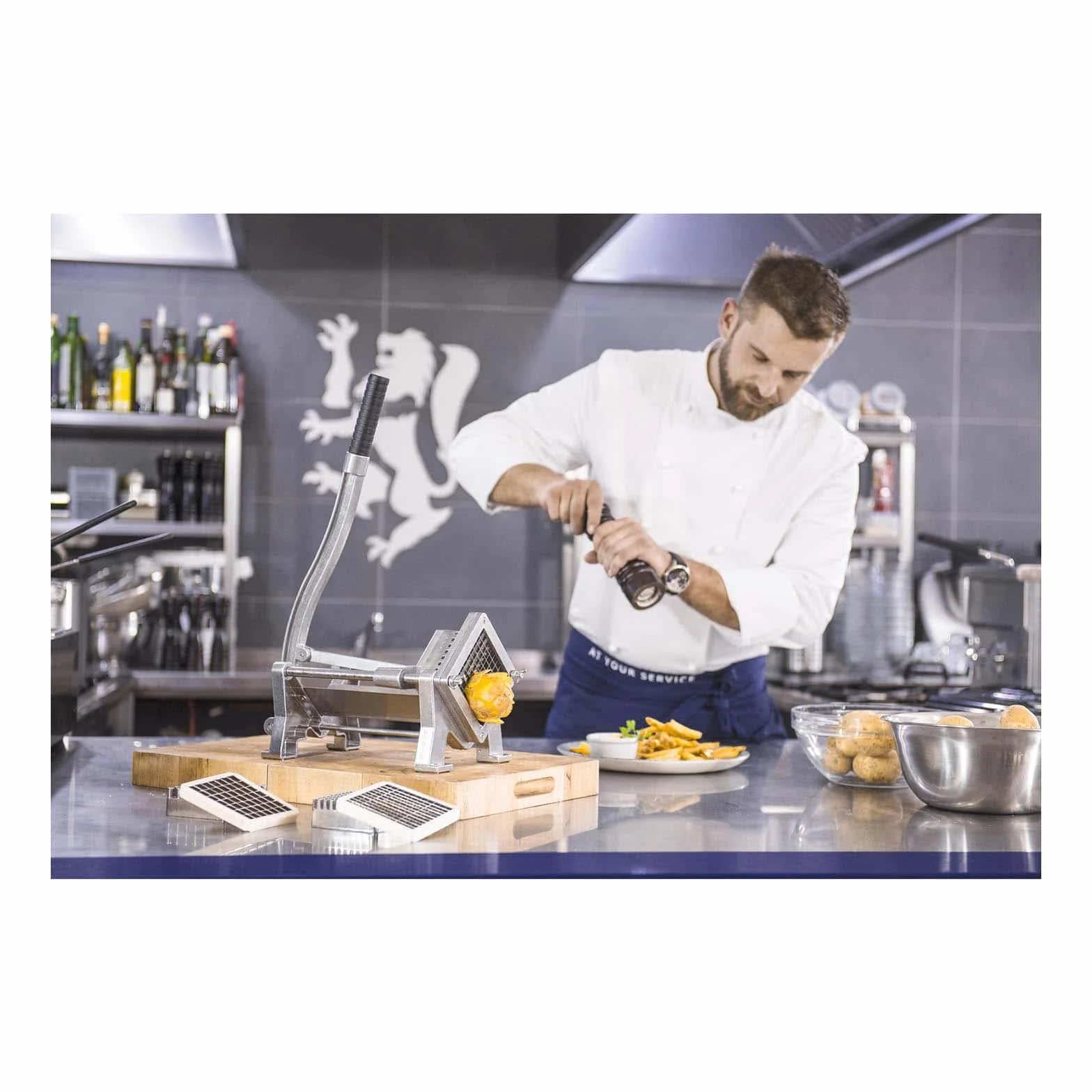 Royal Catering RCKS-3 Coupe-frites acier inoxydable aluminium 3 lames 8x8 10x10 12x12 manuel montage mural