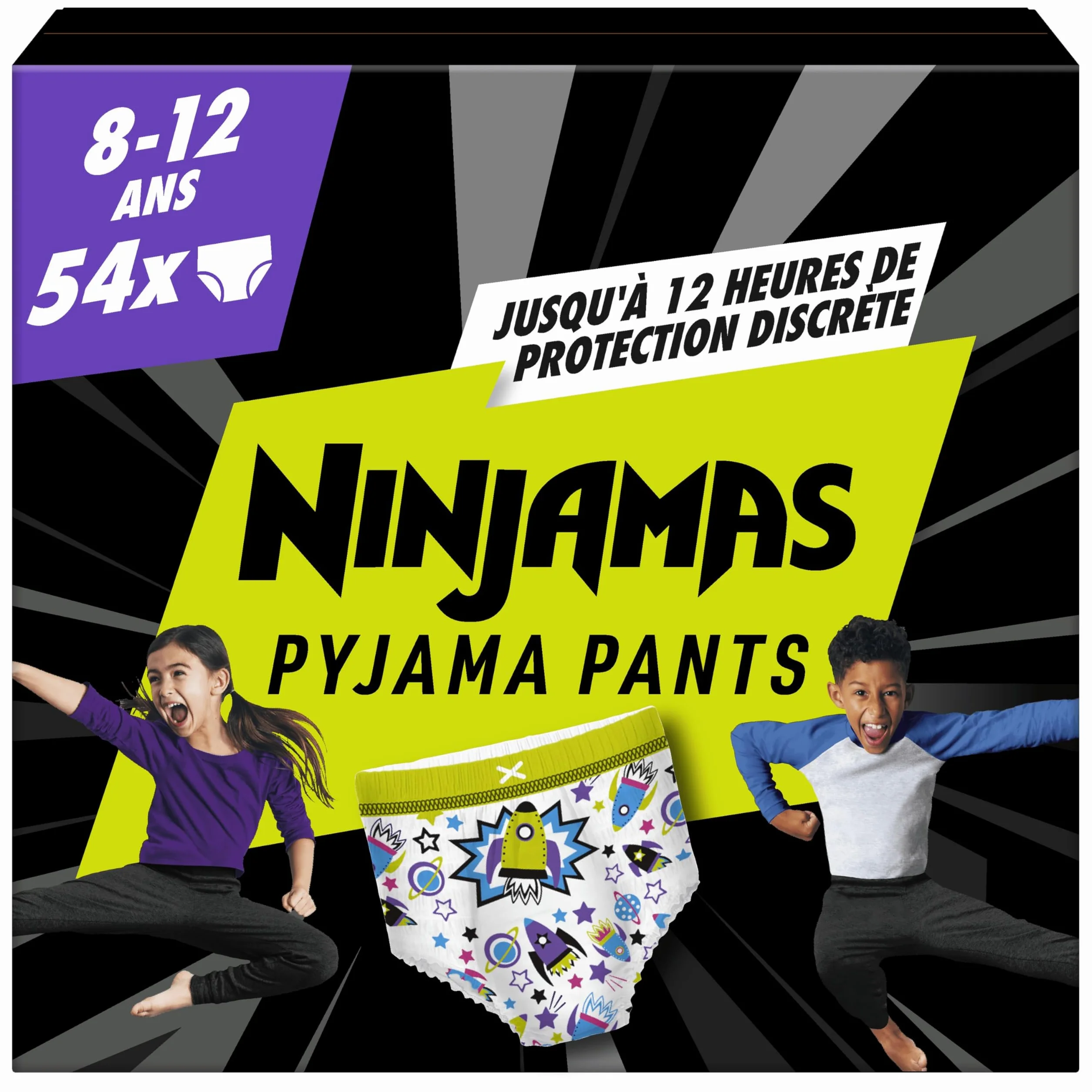 Pampers Ninjamas Pyjama Pants Garçon, 54 Sous-Vêtements de nuit Absorbants, 8-12 Ans, 27-43kg, Protection Maximale Contre Les Fuites