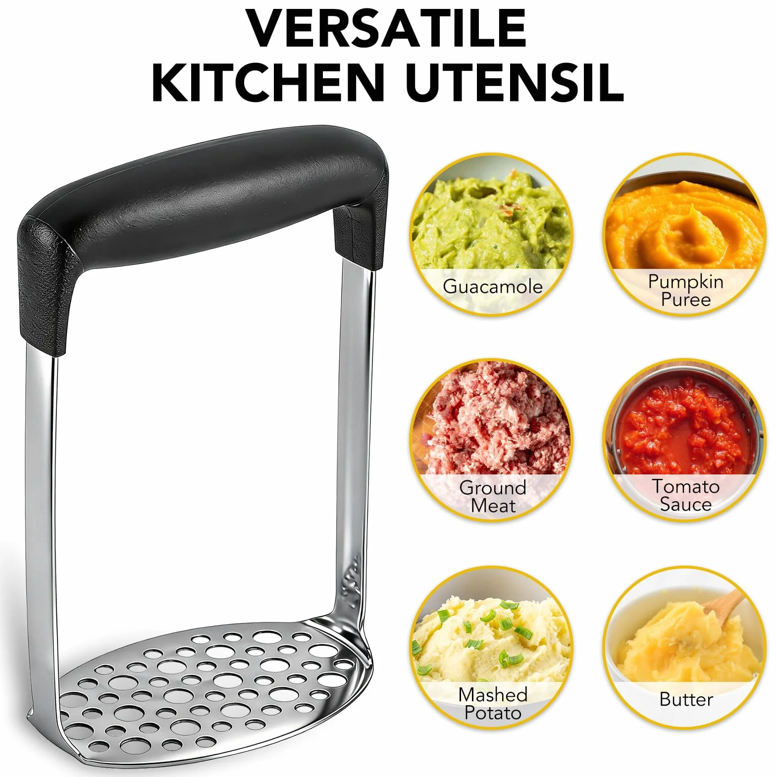 Presse Purée de Pommes de Terre Professionnel en Acier Inoxydable avec Poignée Masher Broyeur