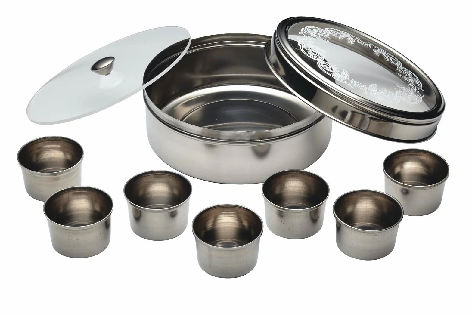 KitchenCraft World of Flavours Boîte à épices indienne Masala Dabba 7 pots acier inoxydable 17 x 7 cm argenté