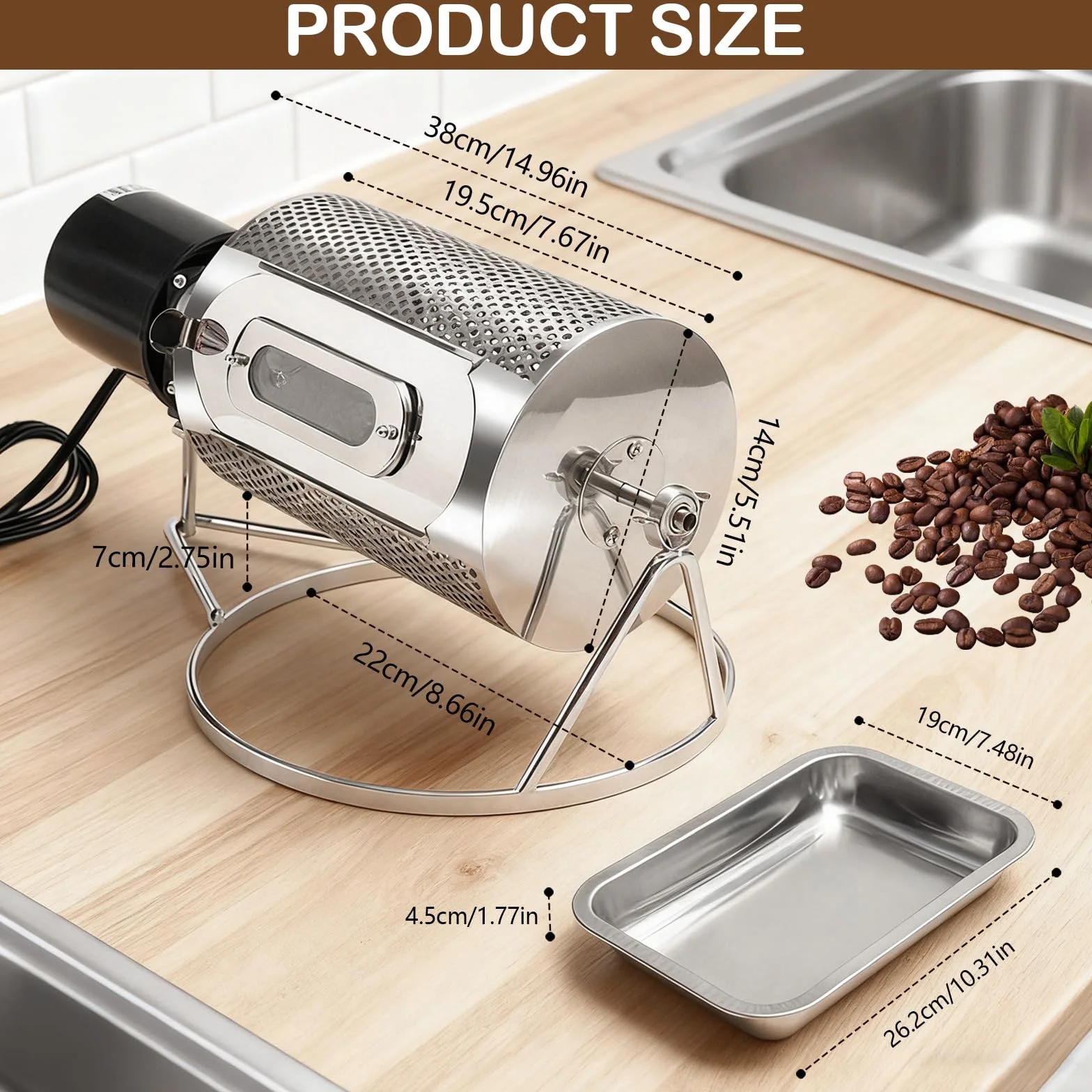 Torréfacteur à Café électrique Automatique Tambour 250g Acier Inoxydable