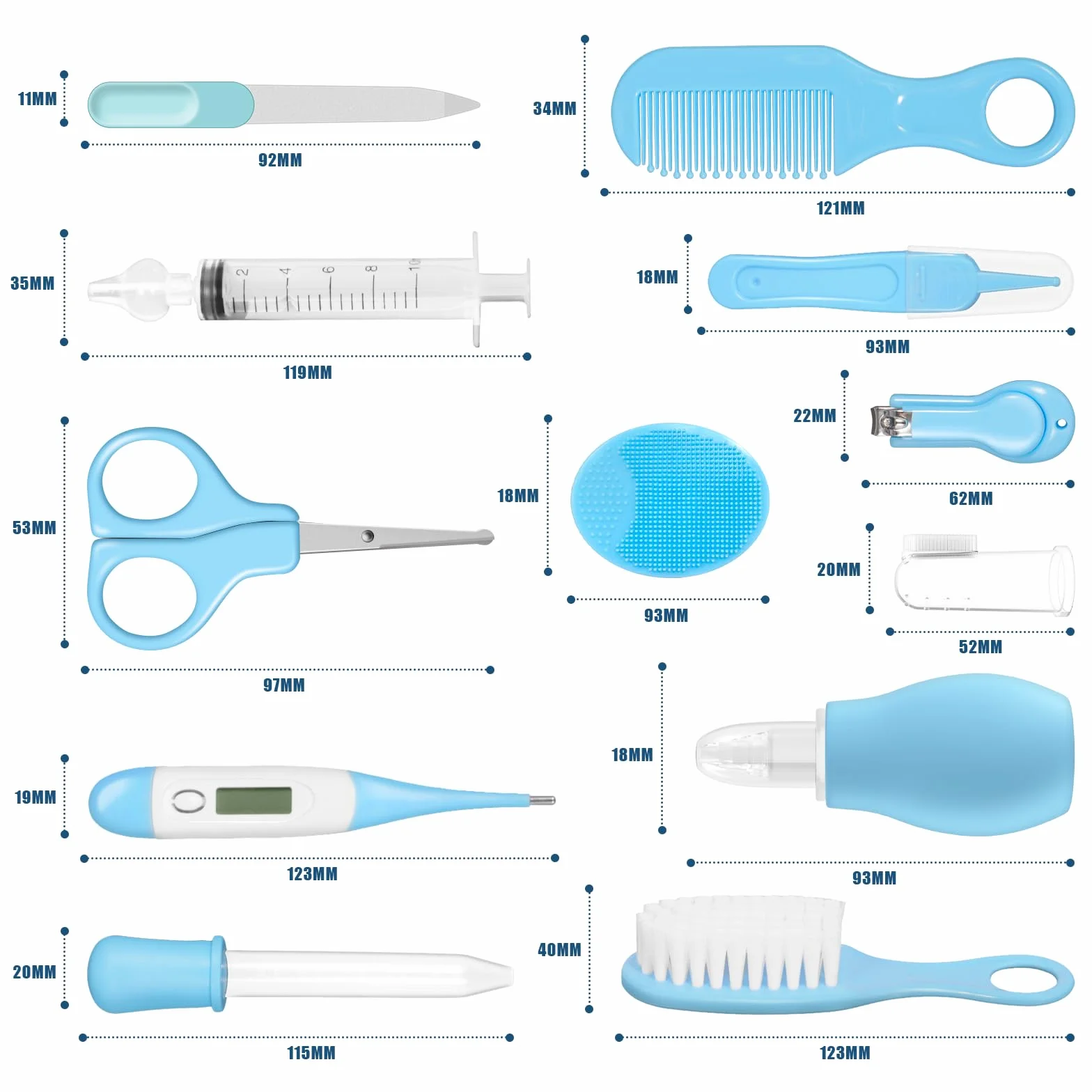 Kit Soin Bébé Naissance 13 Pièces Ensemble Manucure Bébé Bleu