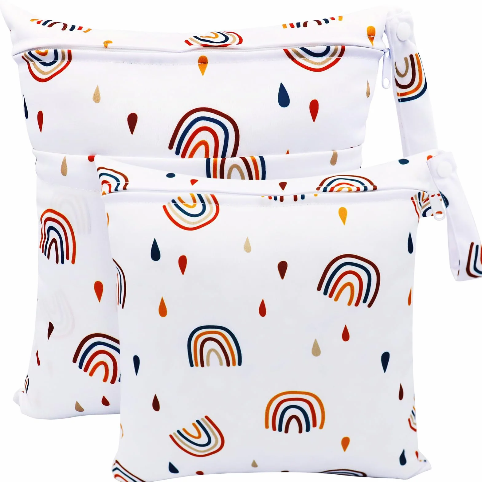 Sac à Couches Lavables 2 PCS Wetbag Étanche Réutilisable Double Fermeture Eclair Arcenciel Blanc