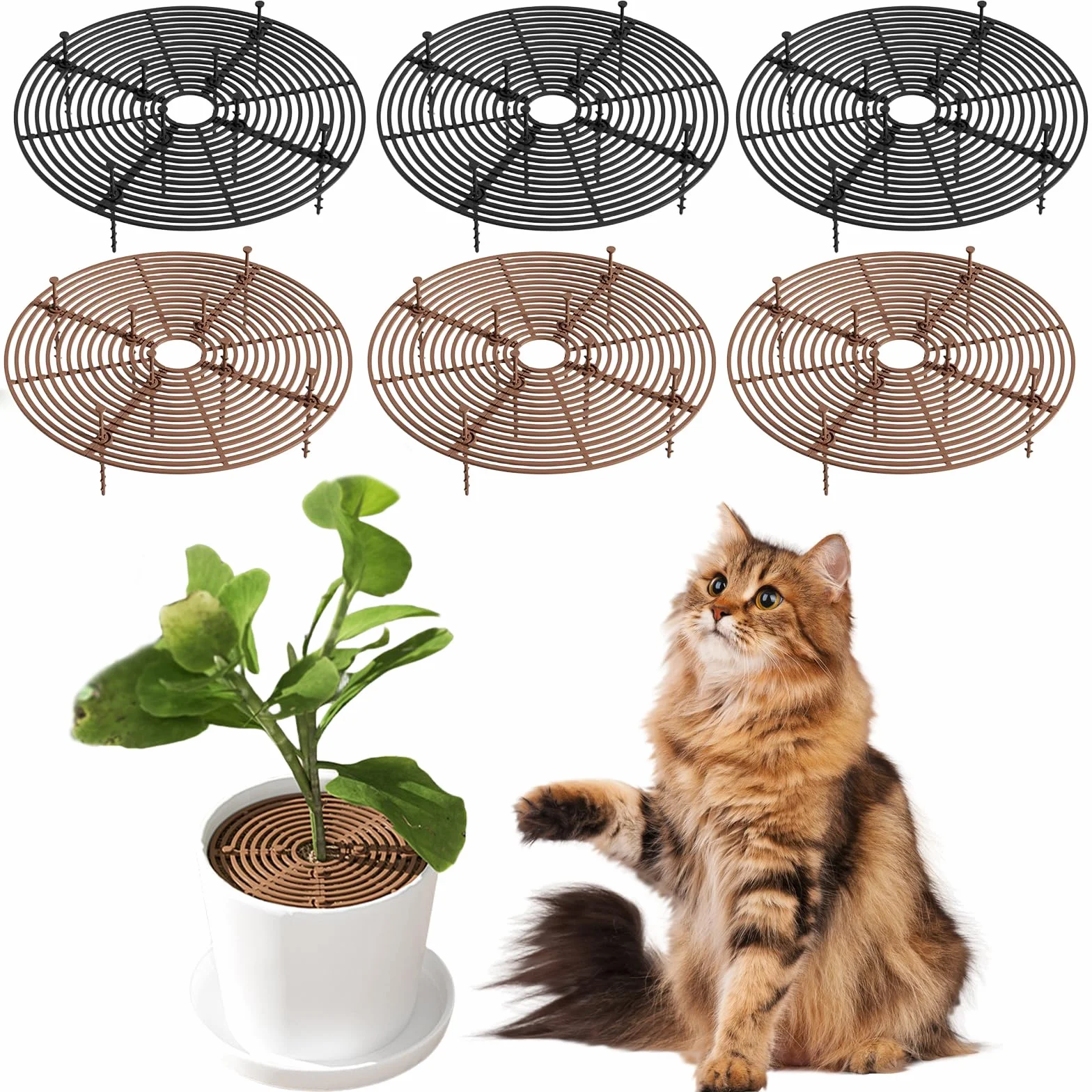 Lot de 6 grilles de protection rondes pour plantes 30 cm noir et brun