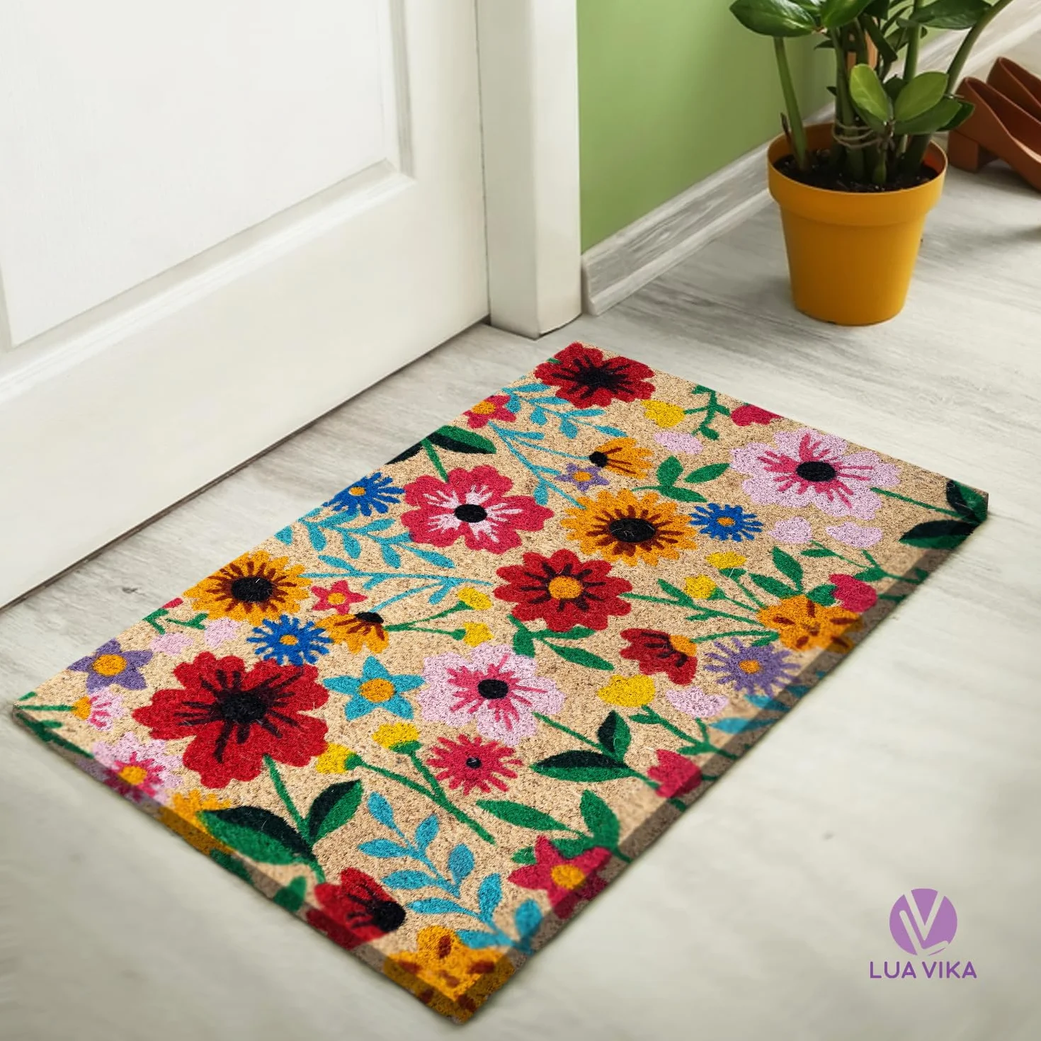 Paillasson Exterieur Botanique 40x70 cm Antidérapant Tapis Coco Original
