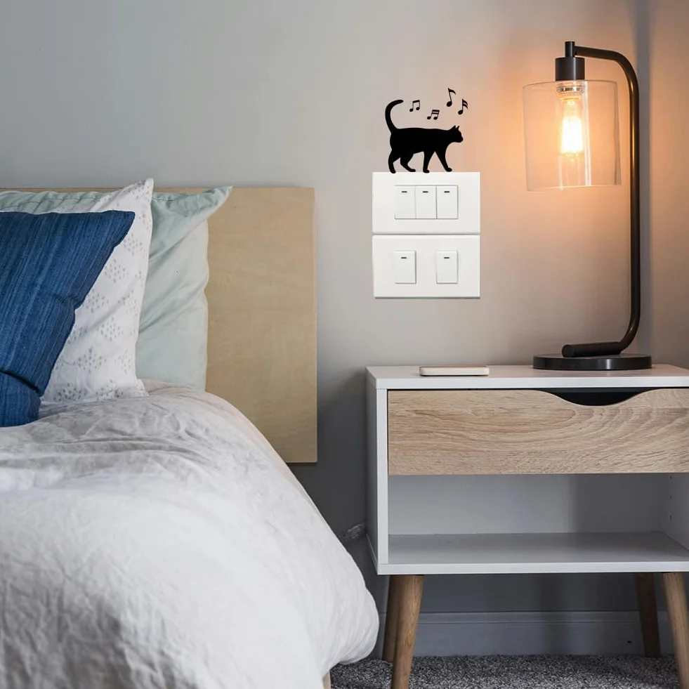 AHANDMAKER Lot de 6 autocollants muraux silhouette chat pour interrupteur prises décoration intérieur