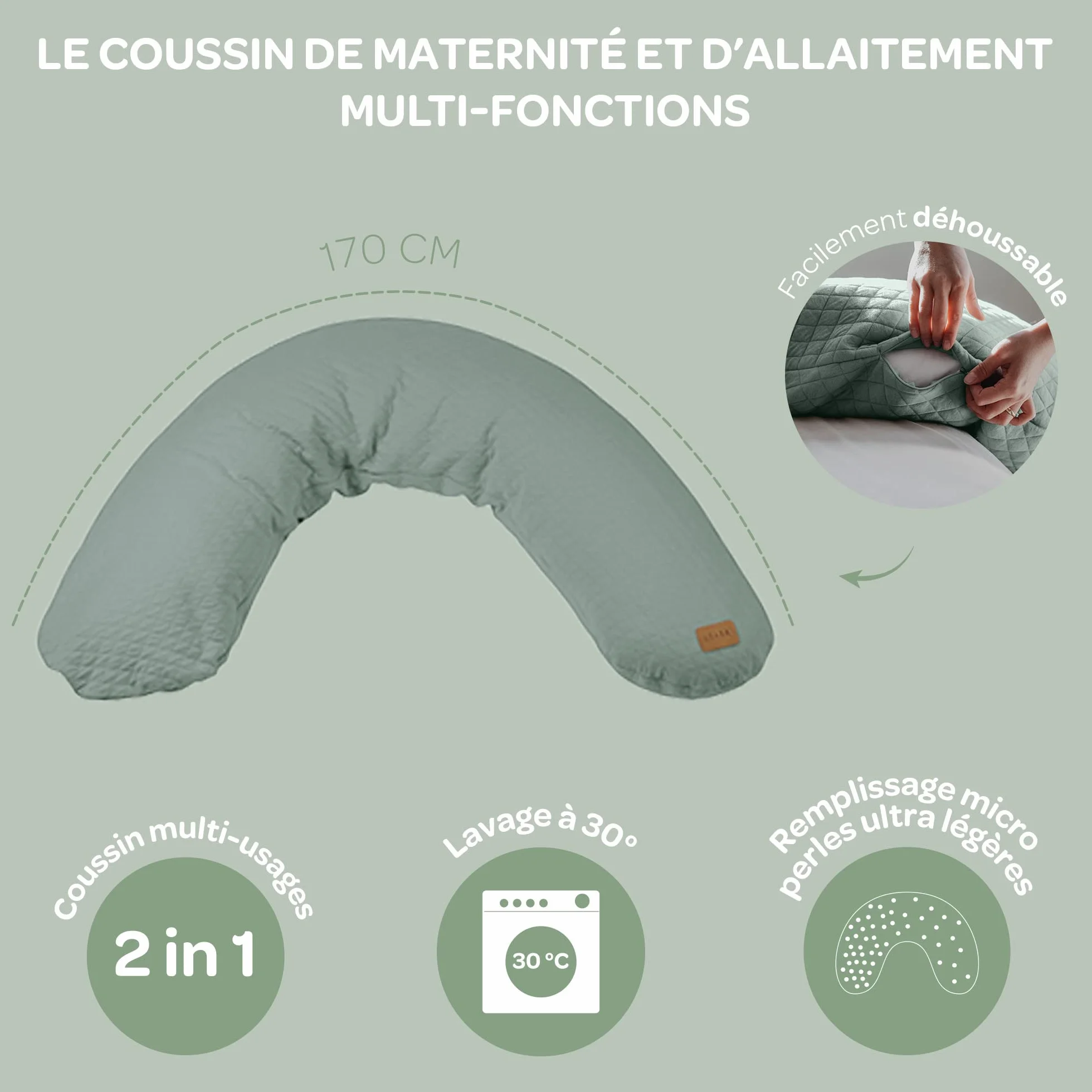 BEABA Big Flopsy Coussin d'allaitement Oreiller de Grossesse Soutien Confort Optimal Fleur de Coton Lin