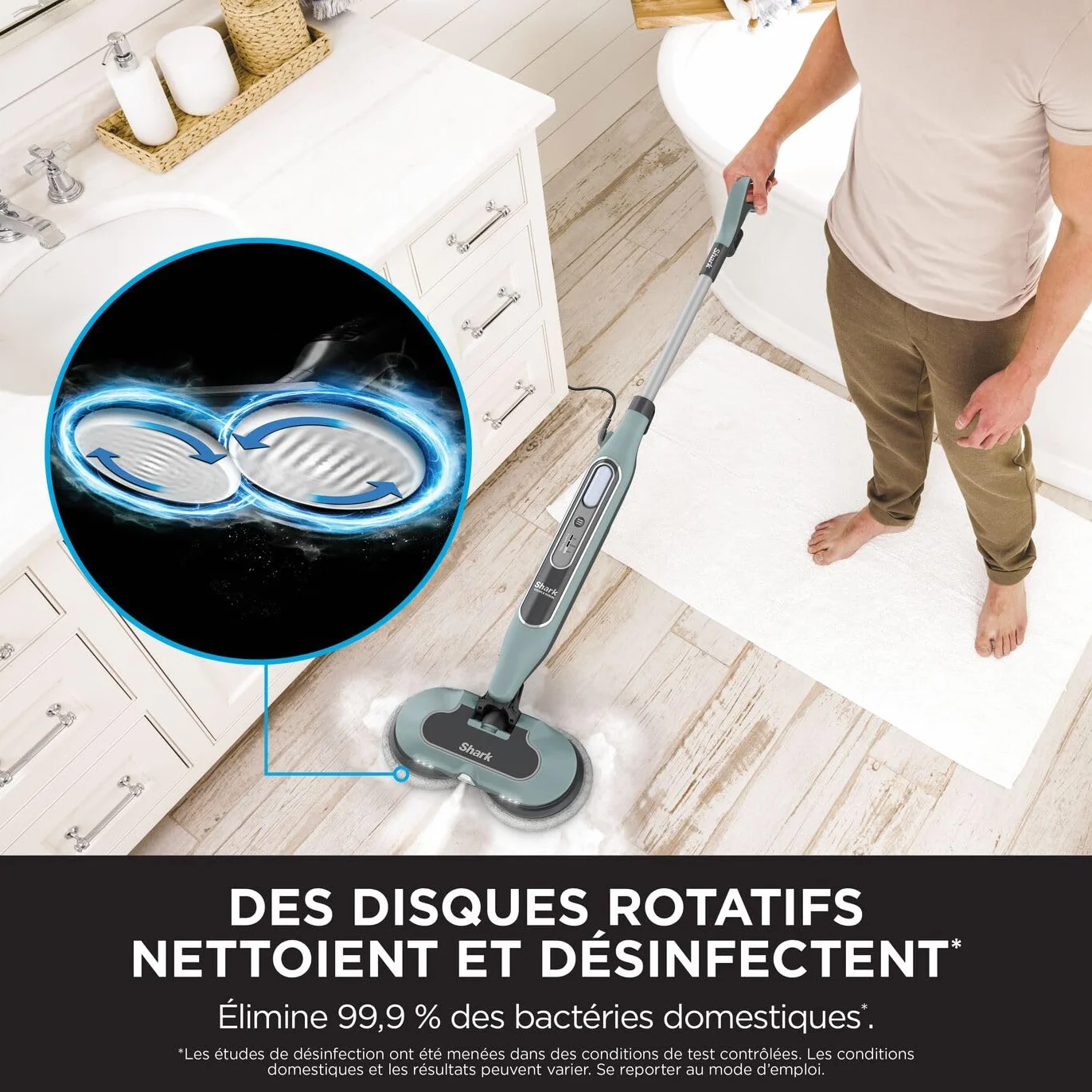 Shark balai vapeur automatique Steam Blaster 6 lingettes microfibres 3 réglages vapeur sols durs cordon 8 m Vert sauge S8201EUCP