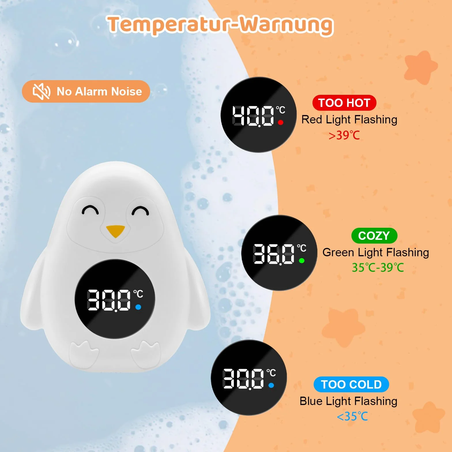 Thermomètre numérique de bain bébé étanche avec alarme température et voyant LED