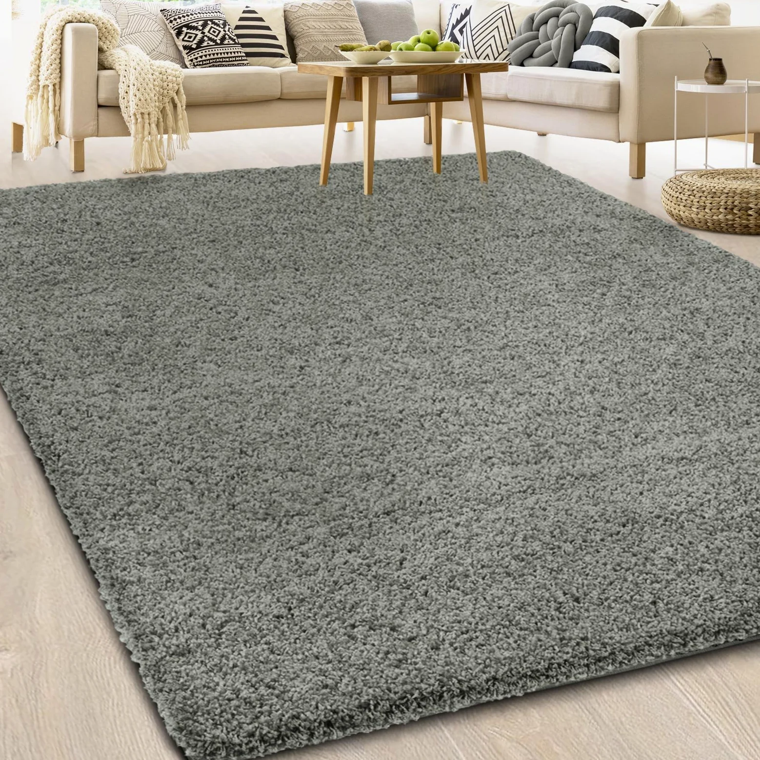 Casa Pura - Tapis Shaggy à Poil Long - Doux et épais - Qualité Allemande - Grand pour Salon, Couloir et Chambre - Barcelona, 200x300 cm, Gris