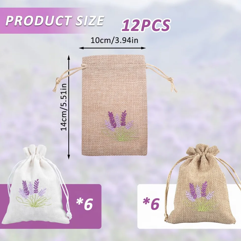 Sachet Lavande Vide 10 x 14 cm Blanc et Lin pour Armoires Tiroirs Vêtements Voyage