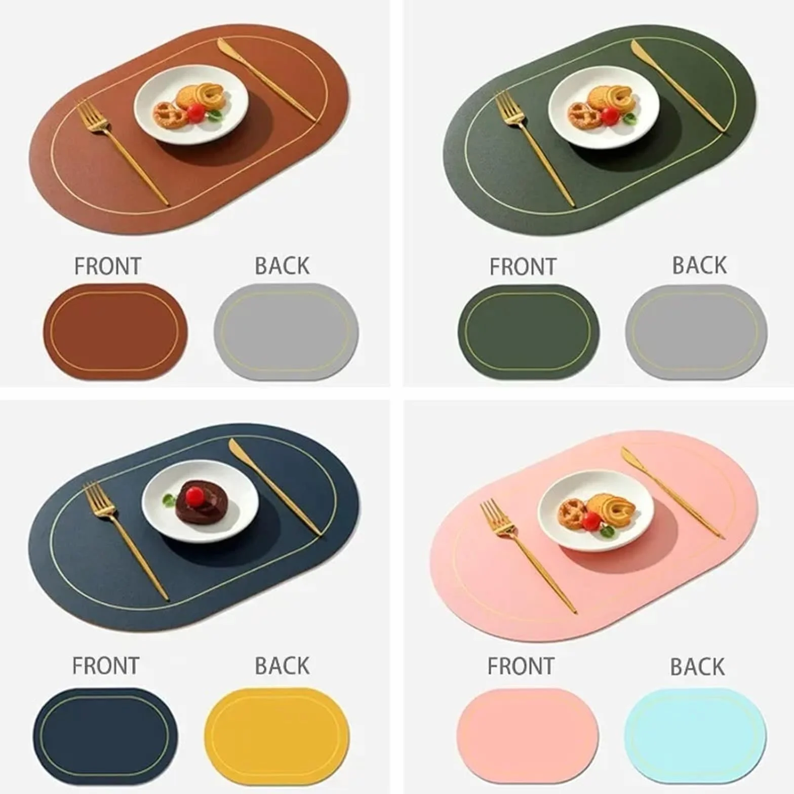 Faux Leather Placemats Lot de 1/4/6 Sets Table, imperméables et lavables en Cuir PU, Cuisine antidérapants résistants à la Chaleur(Light Green,6PCS 45x30CM)
