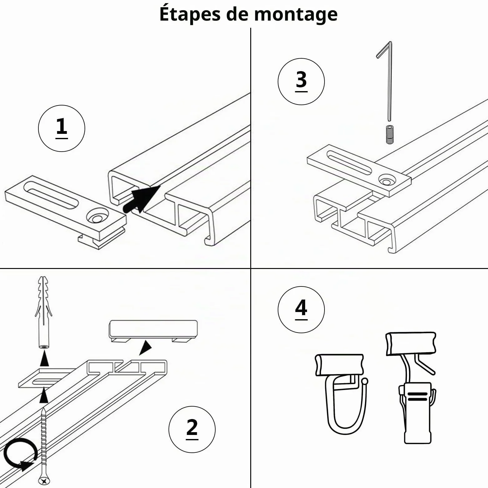 MDEKOR rail de rideau en aluminium 300 cm, 2-en-1 simple/double, montage au plafond, blanc, ensemble complet avec glissières, crochets et supports métalliques, silencieux