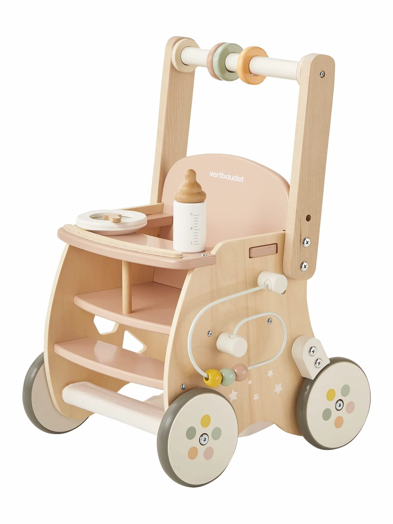 VERTBAUDET Chariot de Marche Poussette en Bois Rose