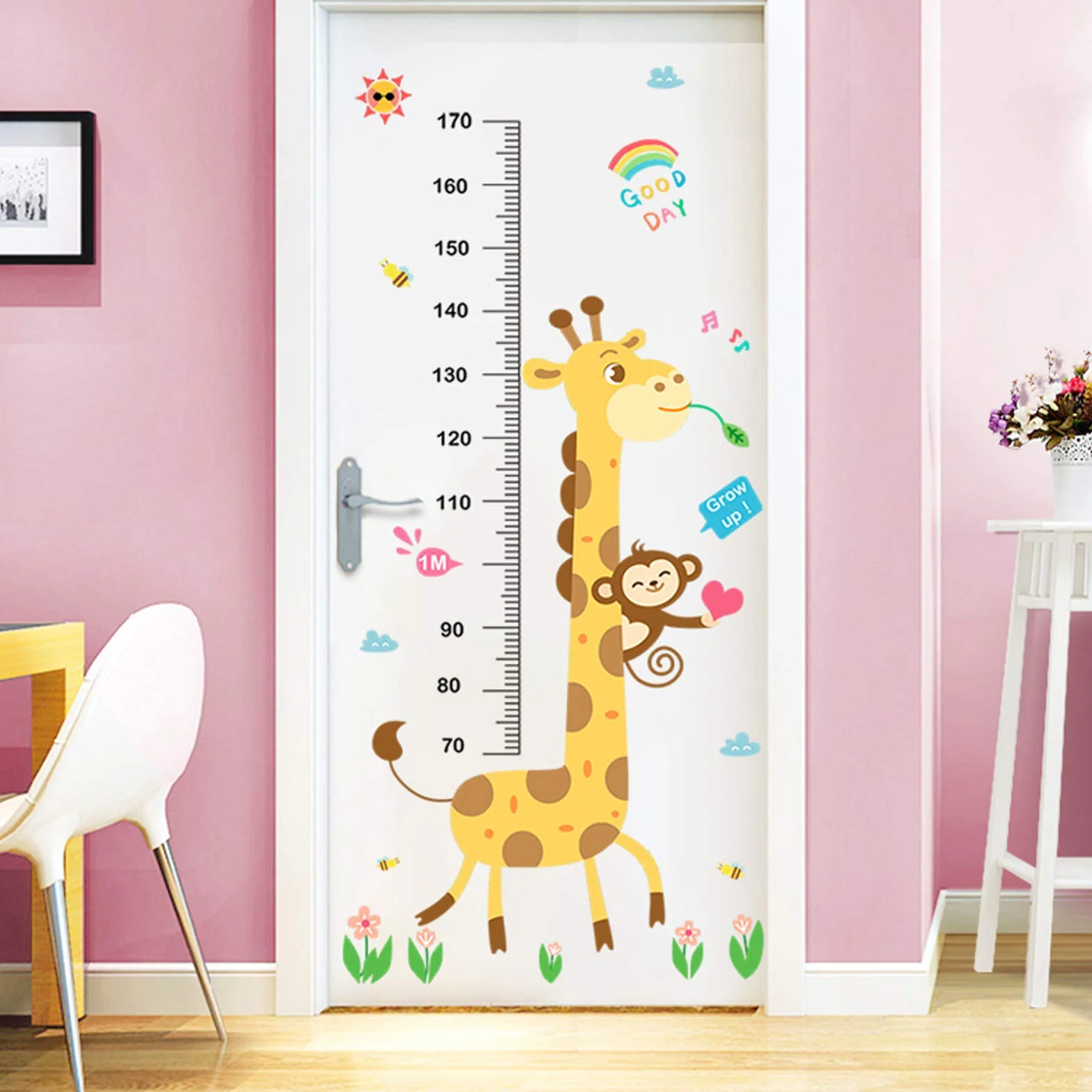 Tableau de croissance bébé autocollant mural amovible girafe singe