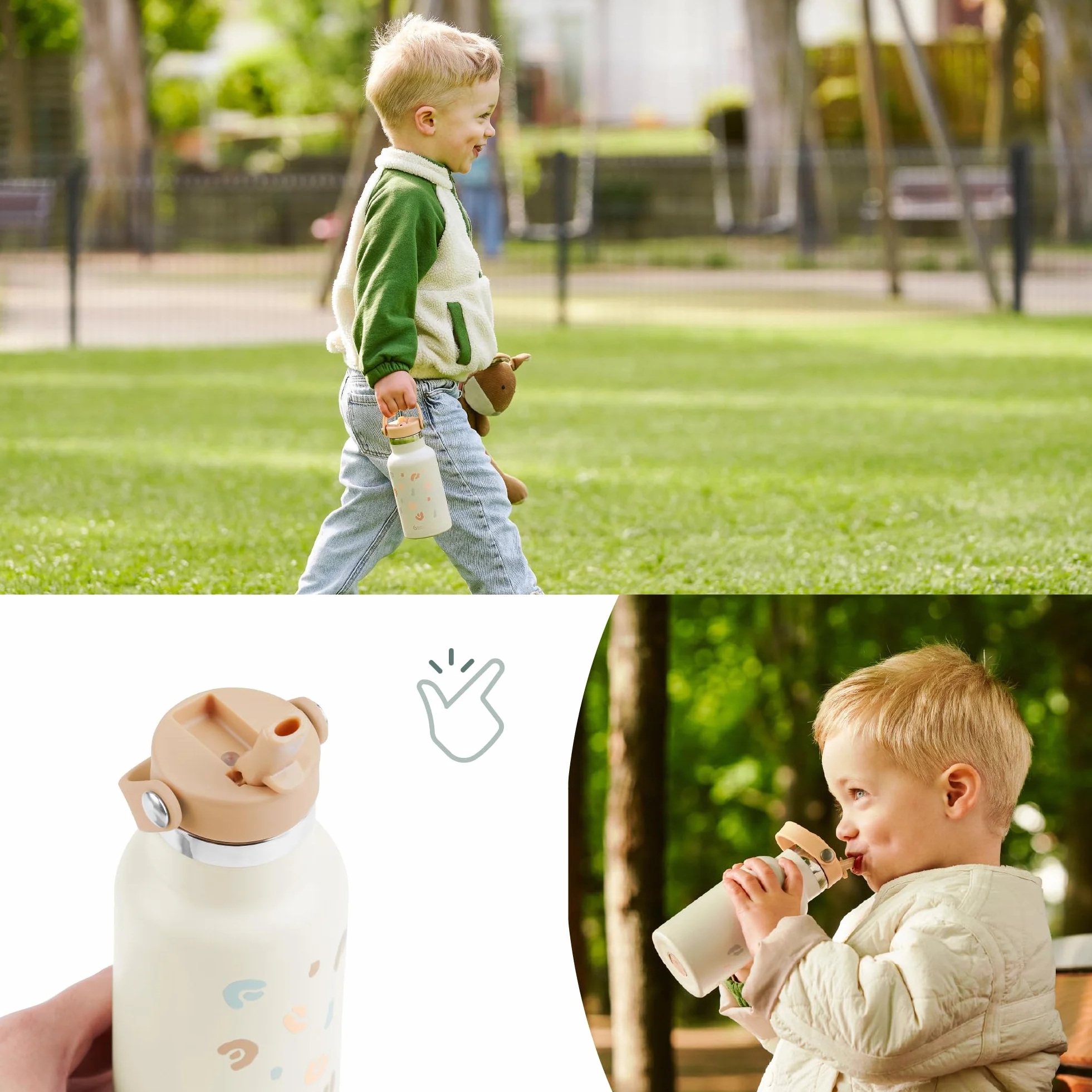 Babymoov Gourde Enfant Isotherme Inox 350ml Anti Fuites Paille Intégrée Garde 12h Frais 6h Chaud Poignée Transport