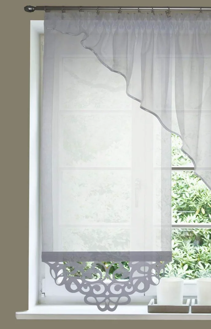 FKL DESIGN Home Deco Magnifique Rideau de fenêtre prêt à l'emploi, Panneau Blanc, Ruban à Volants crème, Ruban fumé, Magasin 150-170 cm Droite Gauche AG34 (B, incliné à Droite)