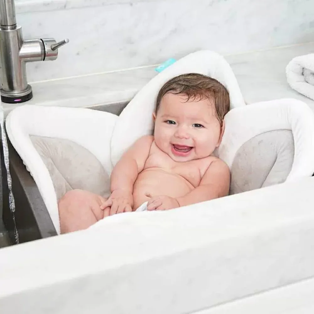 Siège de Bain pour bébé Fleur de Bain Tapis en Maille Coussin de Baignoire Gris 80cm