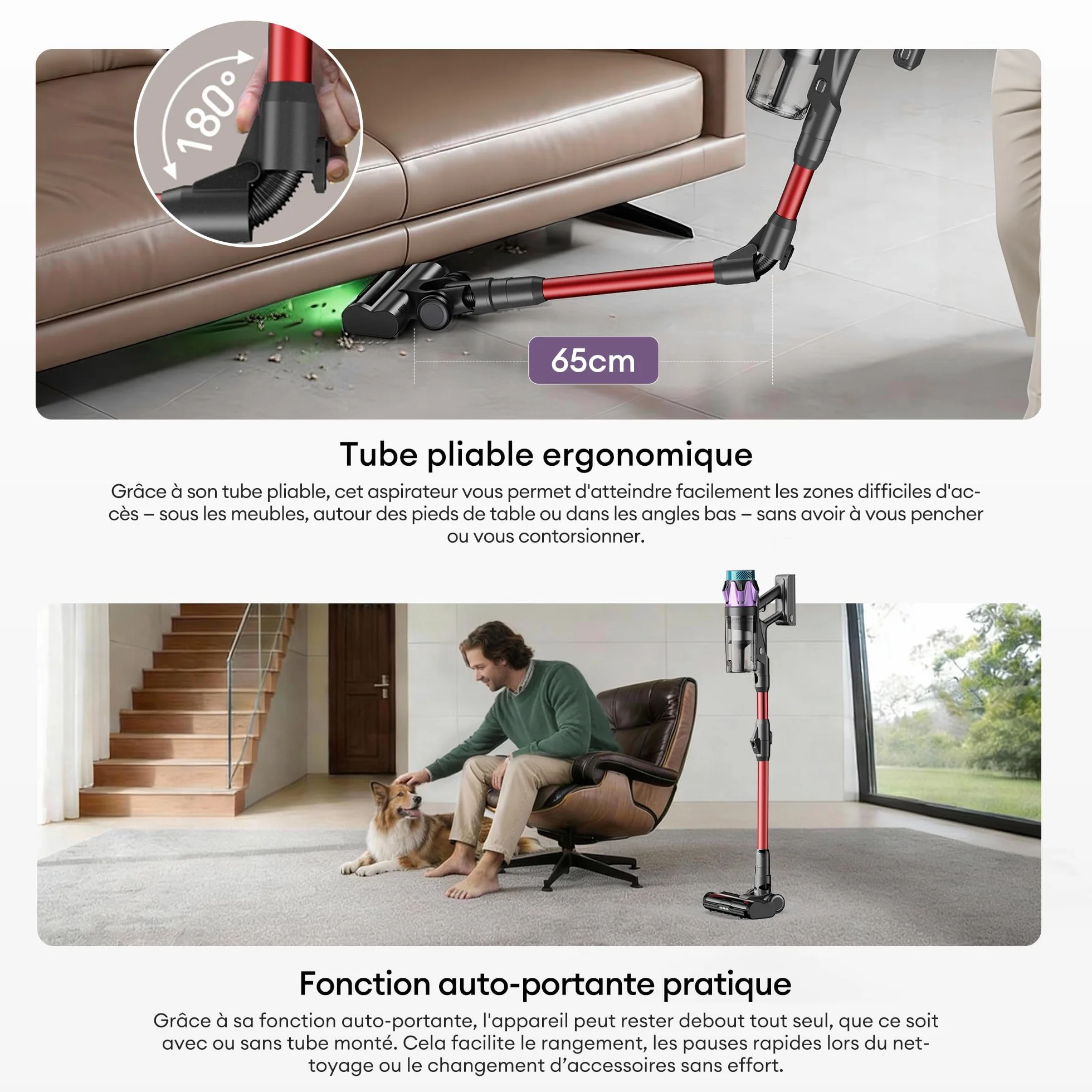 Ultenic U18 Pro Aspirateur Balai sans Fil 55kPa 80min HEPA H13 Poils d'animaux