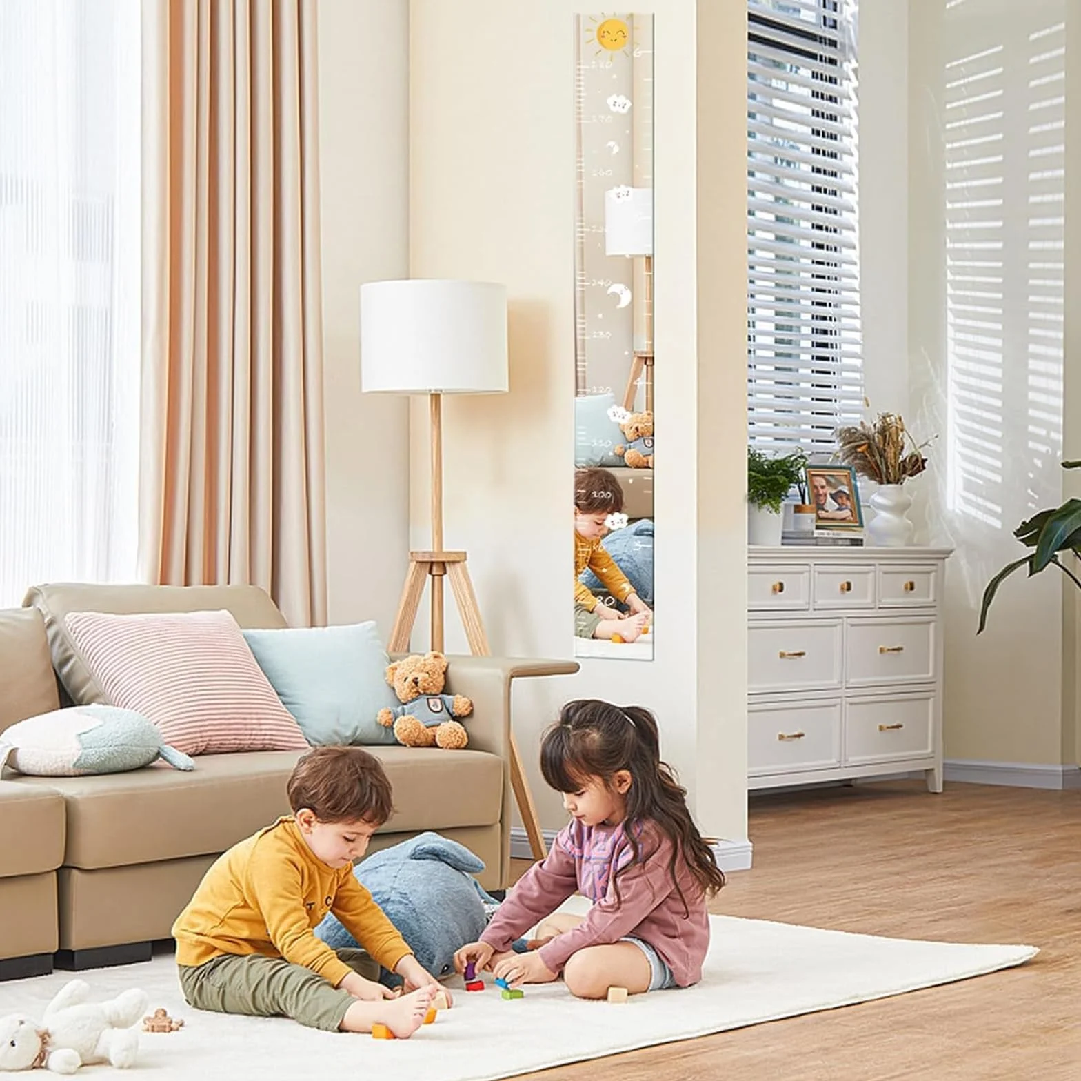 Tableau de croissance miroir puzzle mural avec règle hauteur enfants et autocollants marquage