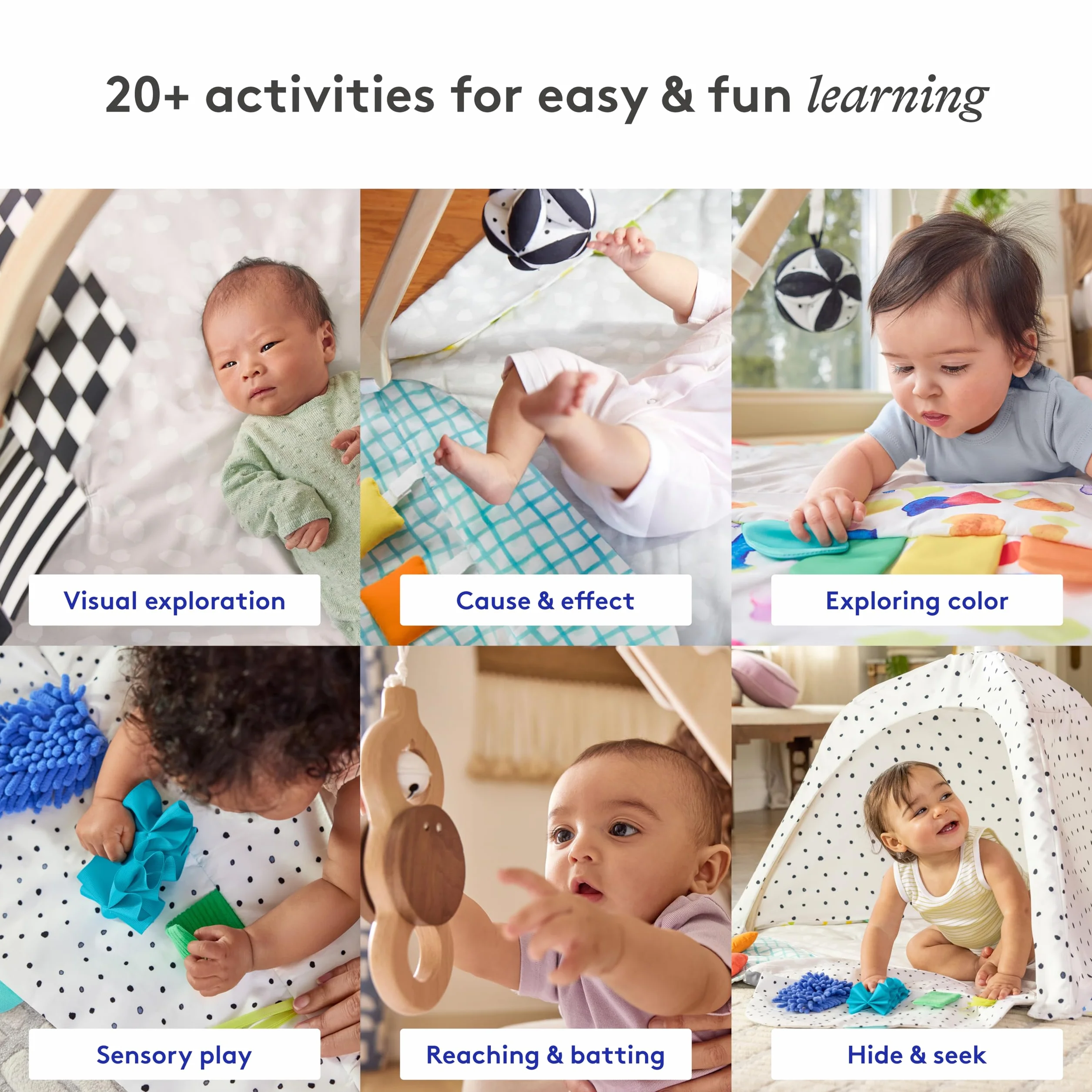 Lovevery Tapis d'Éveil Bébé avec Arche de Jeu en Bois, 5 Zones, Développement l'enfant, Dès la Naissance