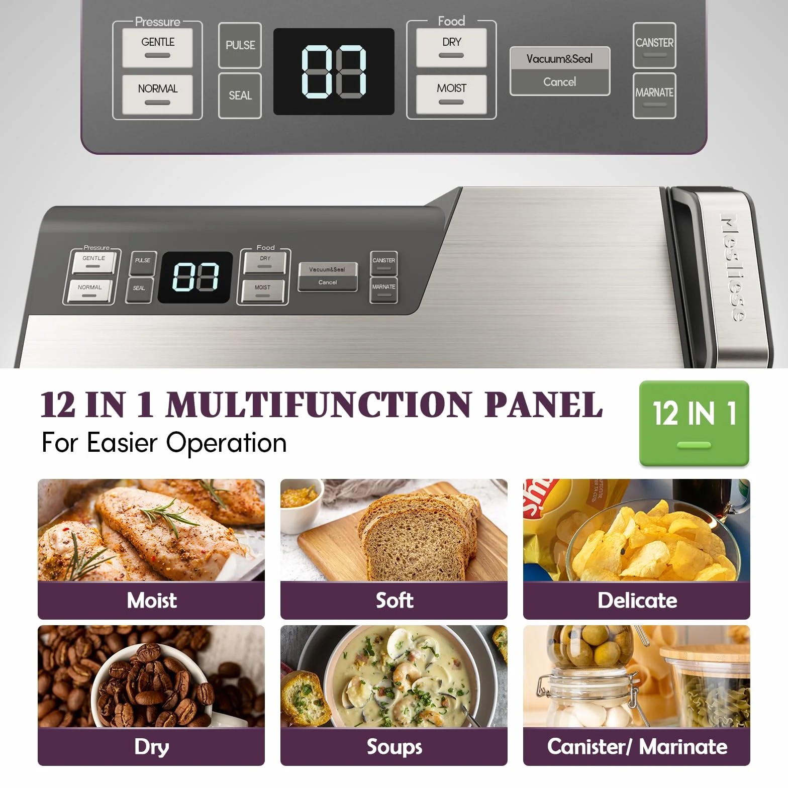 Mesliese Machine de Mise sous Vide 95 kPa 140W Double Sceau avec Coupeur Intégré