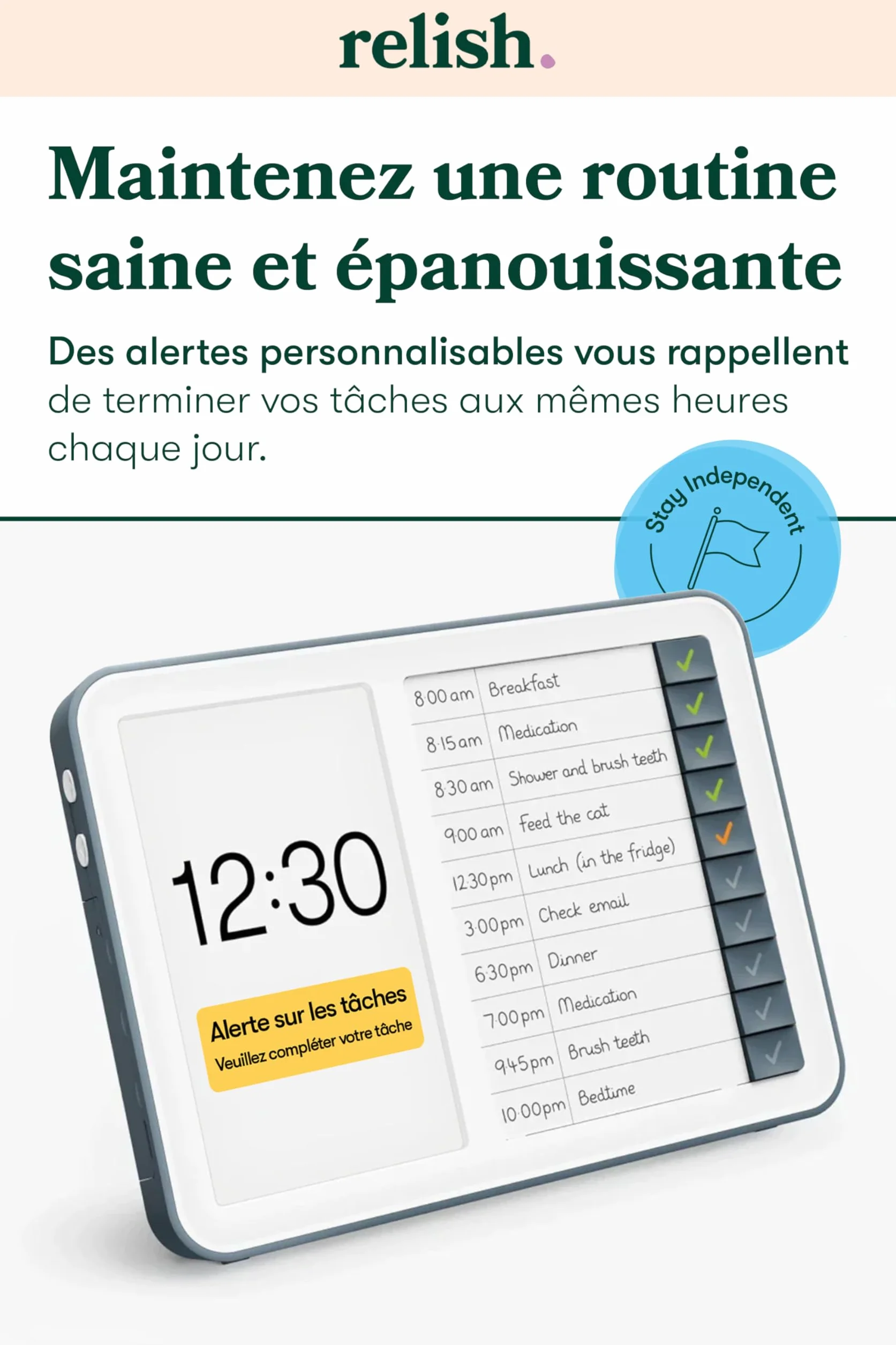Relish Horloge numérique avec concentrateur de tâches quotidiennes calendrier grand écran