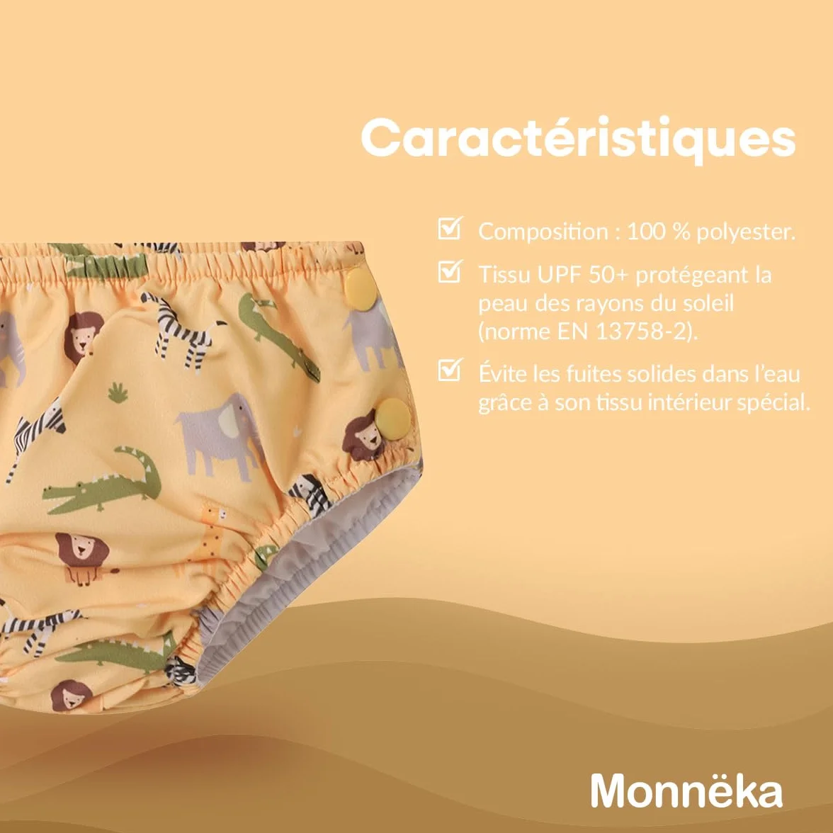 Couche de Bain Réutilisable UPF 50+ Séchage Rapide Motifs Colorés Wild Animals 6-12 Mois