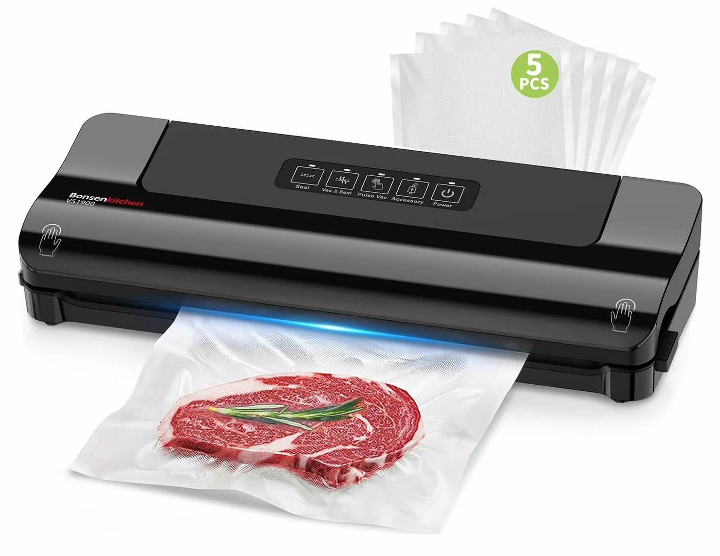 Machine sous vide alimentaire Bonsenkitchen compacte multifonction 4 modes 5 sacs tuyau aspiration