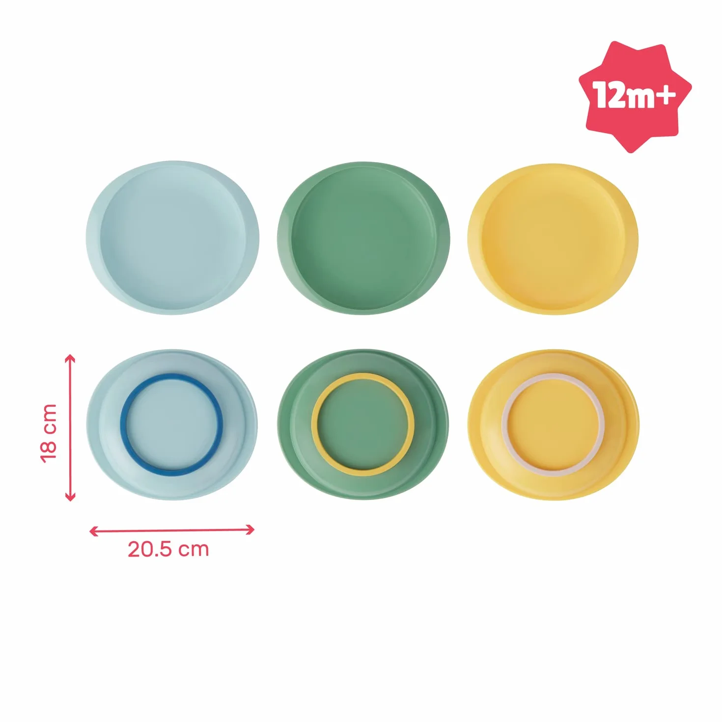 Badabulle Lot de 3 assiettes antidérapantes incassables Multicolore