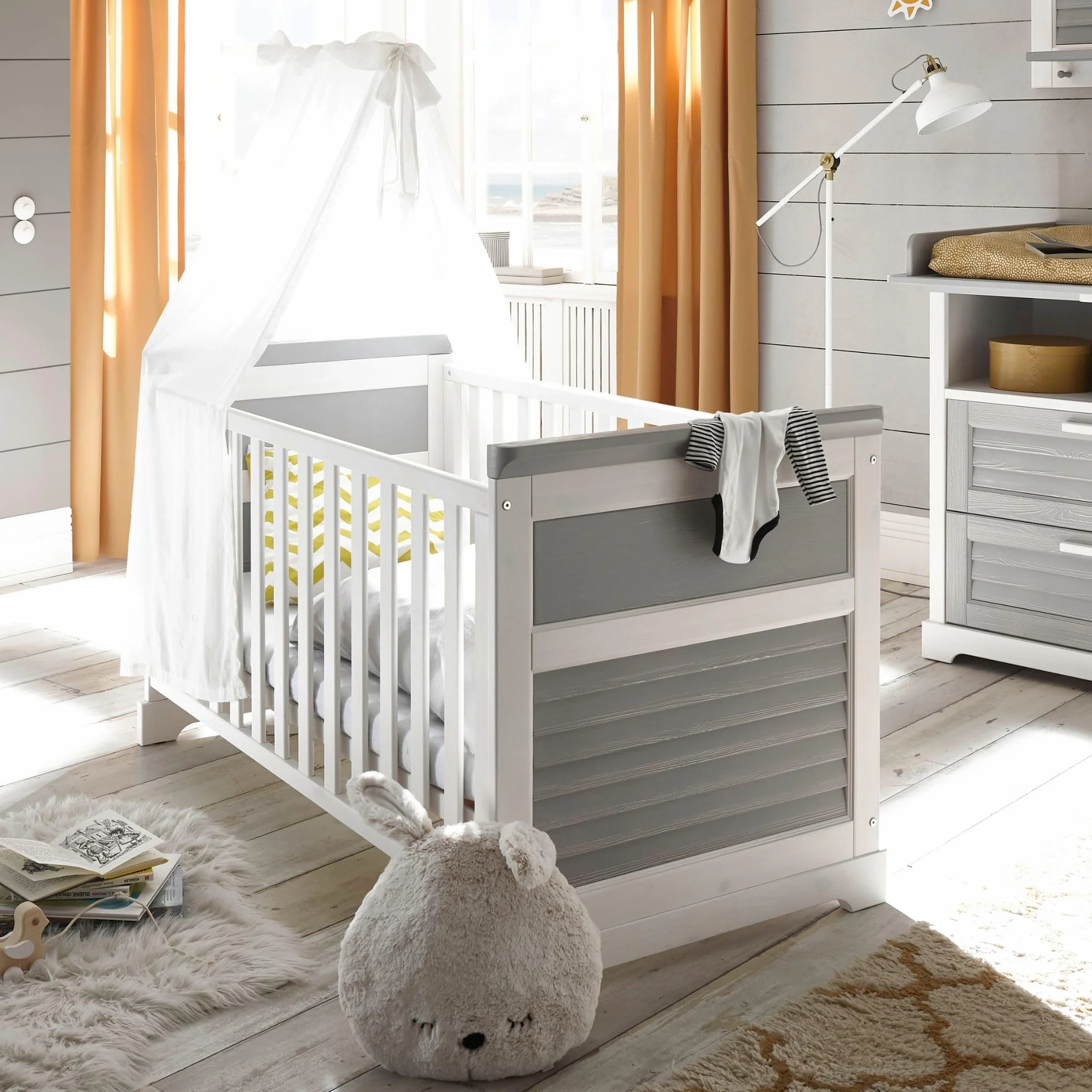 Stella Trading Alma Ensemble Complet de Meubles pour Chambre, pin Massif, Blanc/Gris, 3 pièces