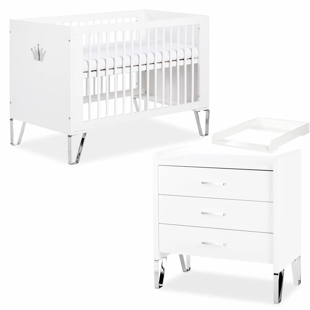 Lit évolutif bébé Blanka 120x60 blanc avec commode plan à langer