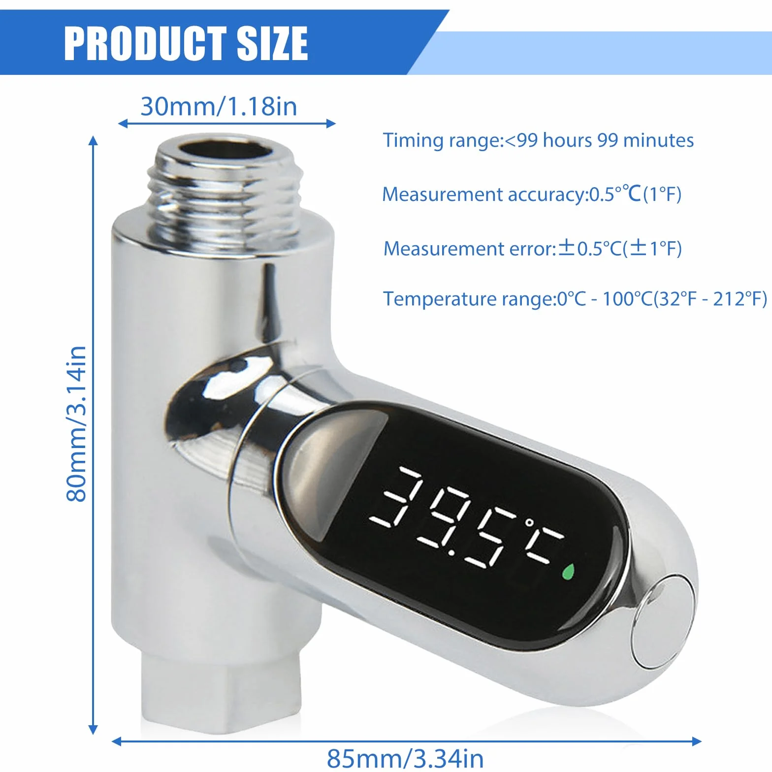 BAIFULAI Thermomètre numérique LED salle de bain 0-100℃ écran pivotant 360° douche baignoire