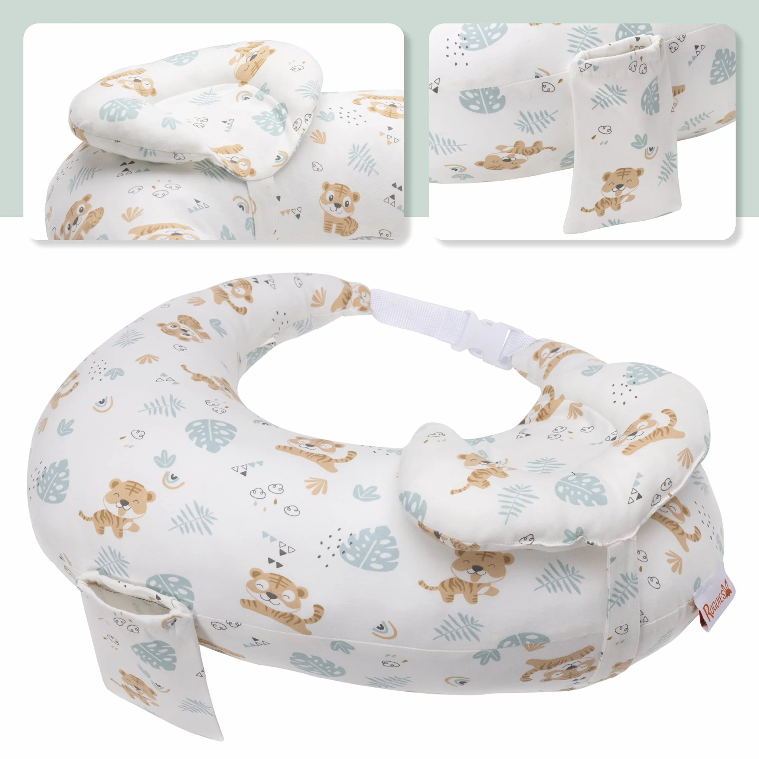 Coussin d'allaitement Ergonomique Anti-Reflux 45° avec Ceinture Ajustable et Housse 100% Coton Lavable