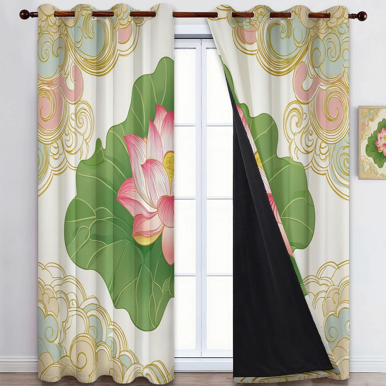 Jaune Rideaux Occultants Thermiques 183 x 214 cm Motifs Floraux Motifs Nuages Bon Augure – Rideaux Isolants Anti-Froid & Anti-Chaleur, Tissu Épais Haut de Gamme, Parfait pour Salon, Chambre ou Bureau