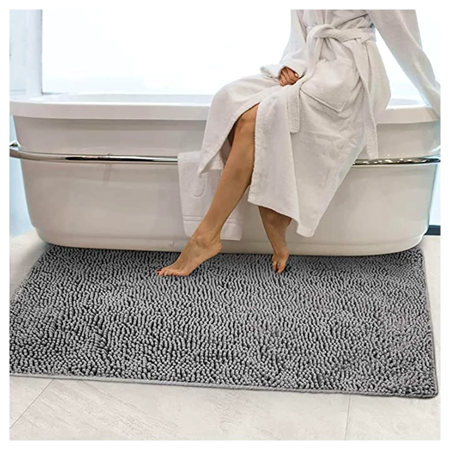 Tapis de bain en peluche – Tapis de salle de bain chenille ultra doux, antidérapant, super absorbant l'eau, long tapis de couloir pour un usage domestique