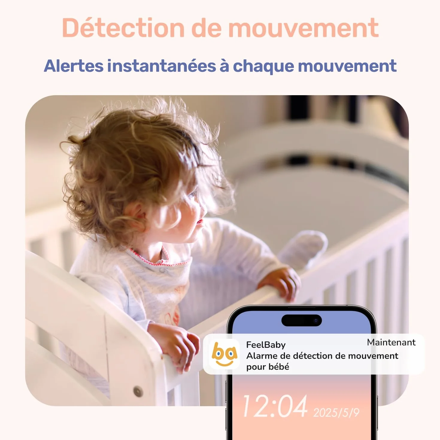Babyphone Caméra Bébé 4" IPS Écran 1080P 360° Vision Nocturne Communication Bidirectionnelle Température VOX 300m Longue Portée Connecté Smartphone