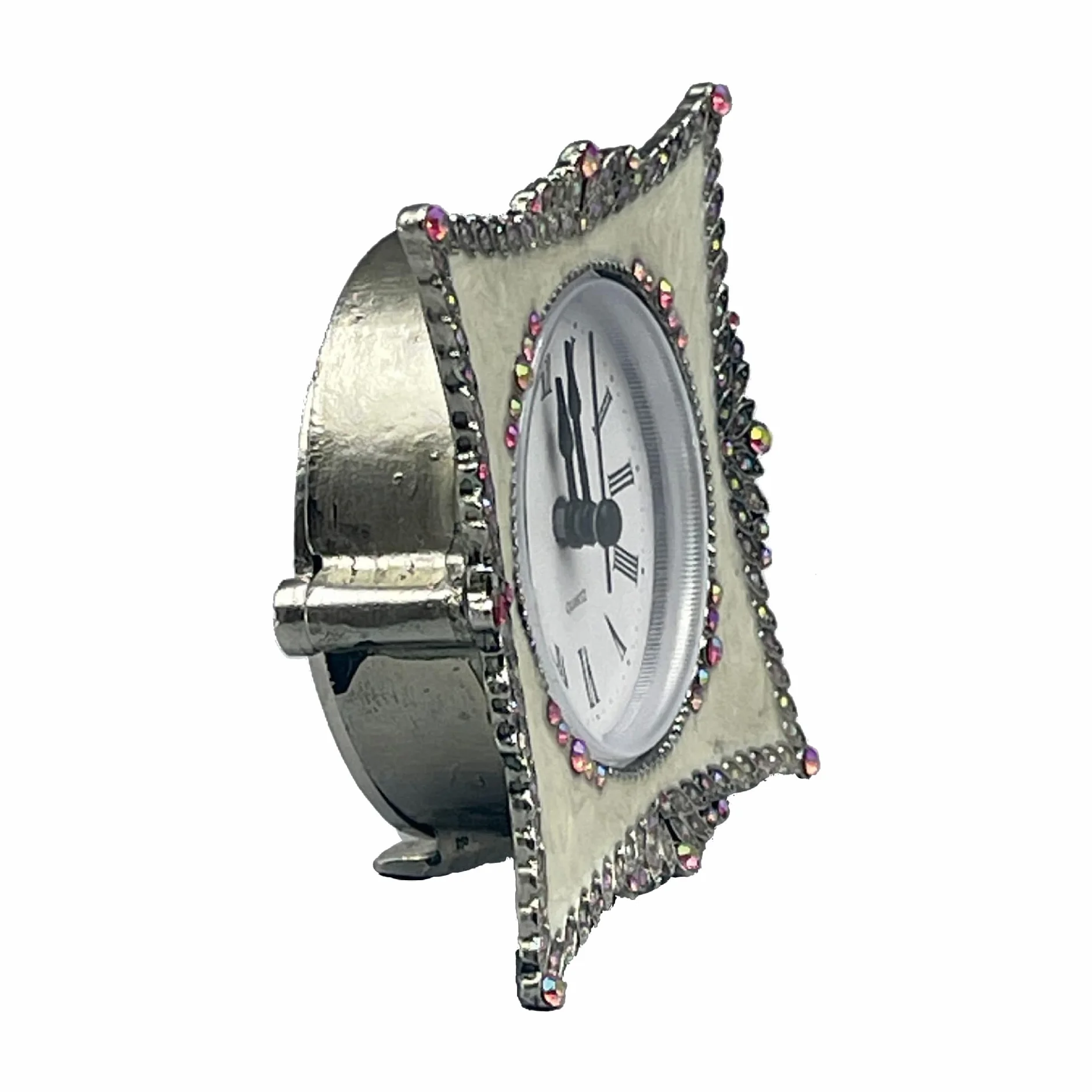 Vintage Horloge de Table Silencieuse Métal Chiffres Romains