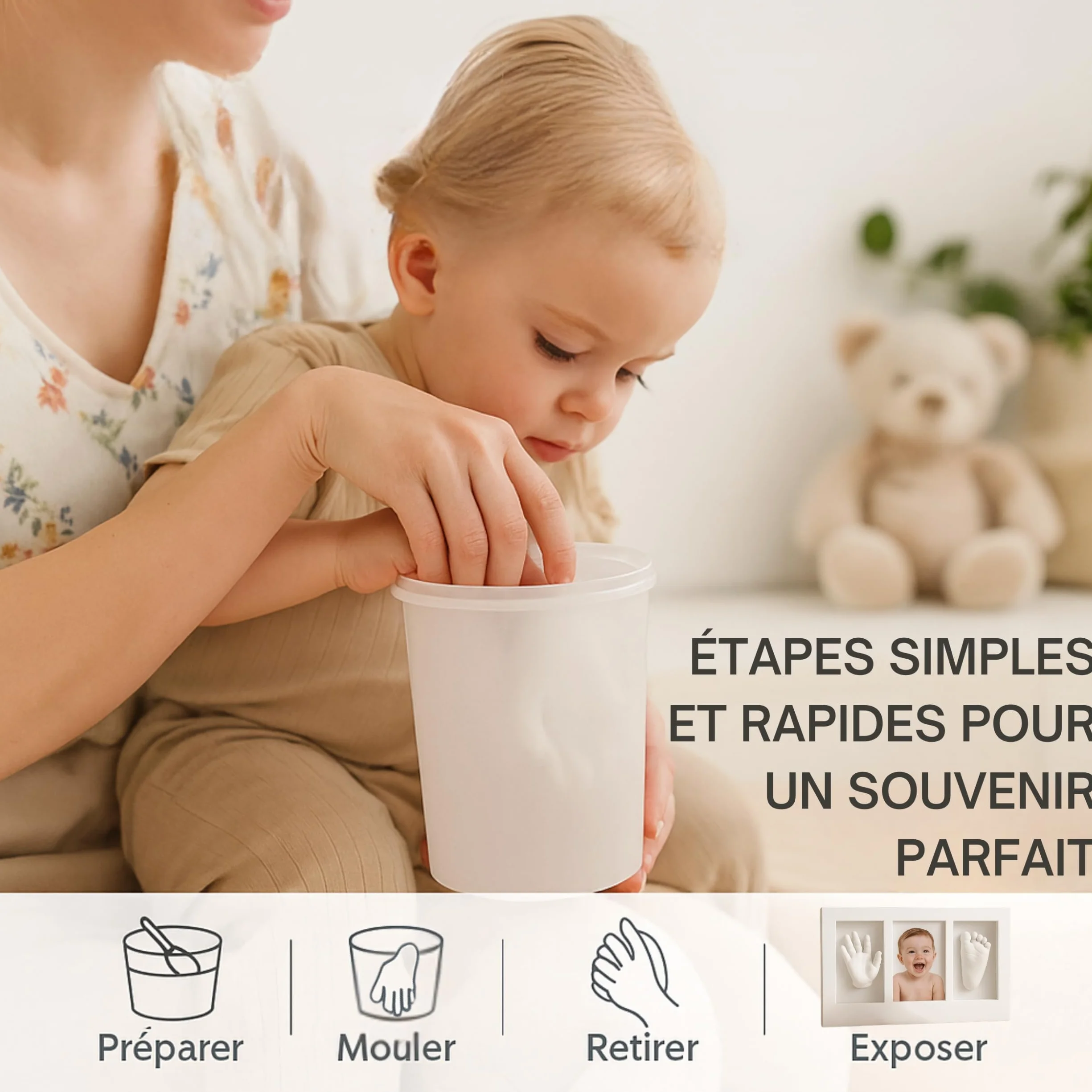 Coffret Naissance Personnalisé Plâtre Non Toxique Kit Empreinte Main Pied Bébé Cadeau Baby Shower Baptême