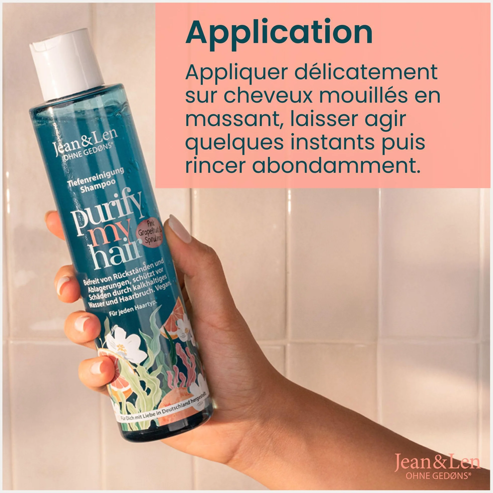 Jean & Len Shampooing Pamplemousse Rose & Spiruline 300 ml sans silicones végane