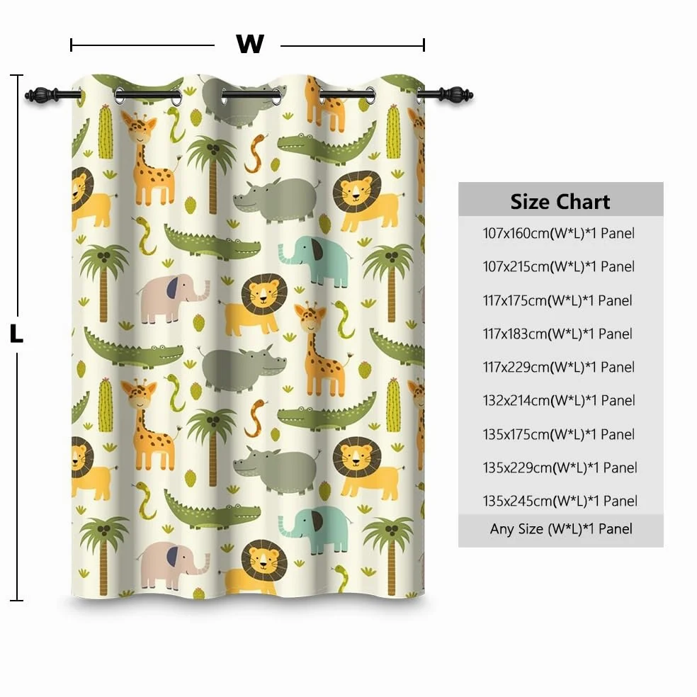 135x245cm Rideau à œillets Animaux pour Chambre d'enfant Girafe Lion Tropical Jungle Mignon Dessin animé Occultant Isolant Rideaux de fenêtre pour Salle de Jeux Salon,1 Panneau Simple